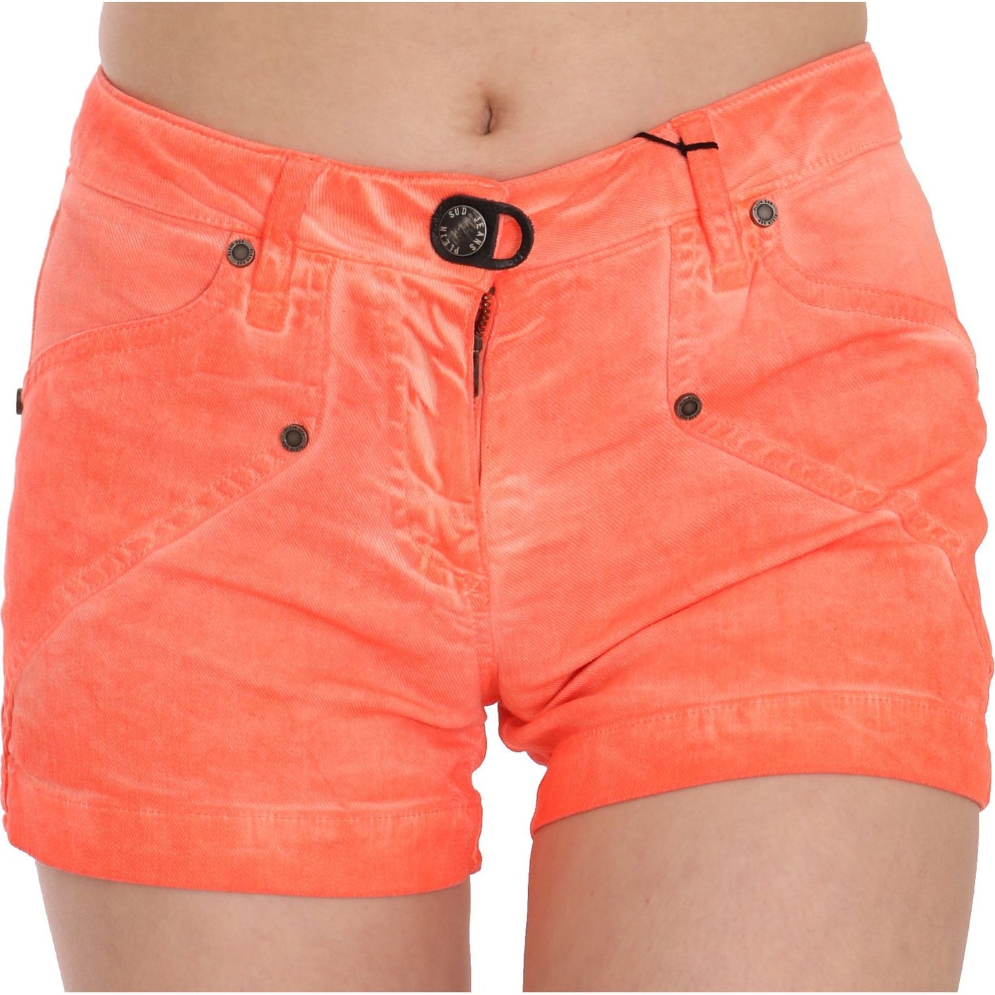 PLEIN SUD Chic Orange Mid Waist Mini Shorts PLEIN SUD Salmon