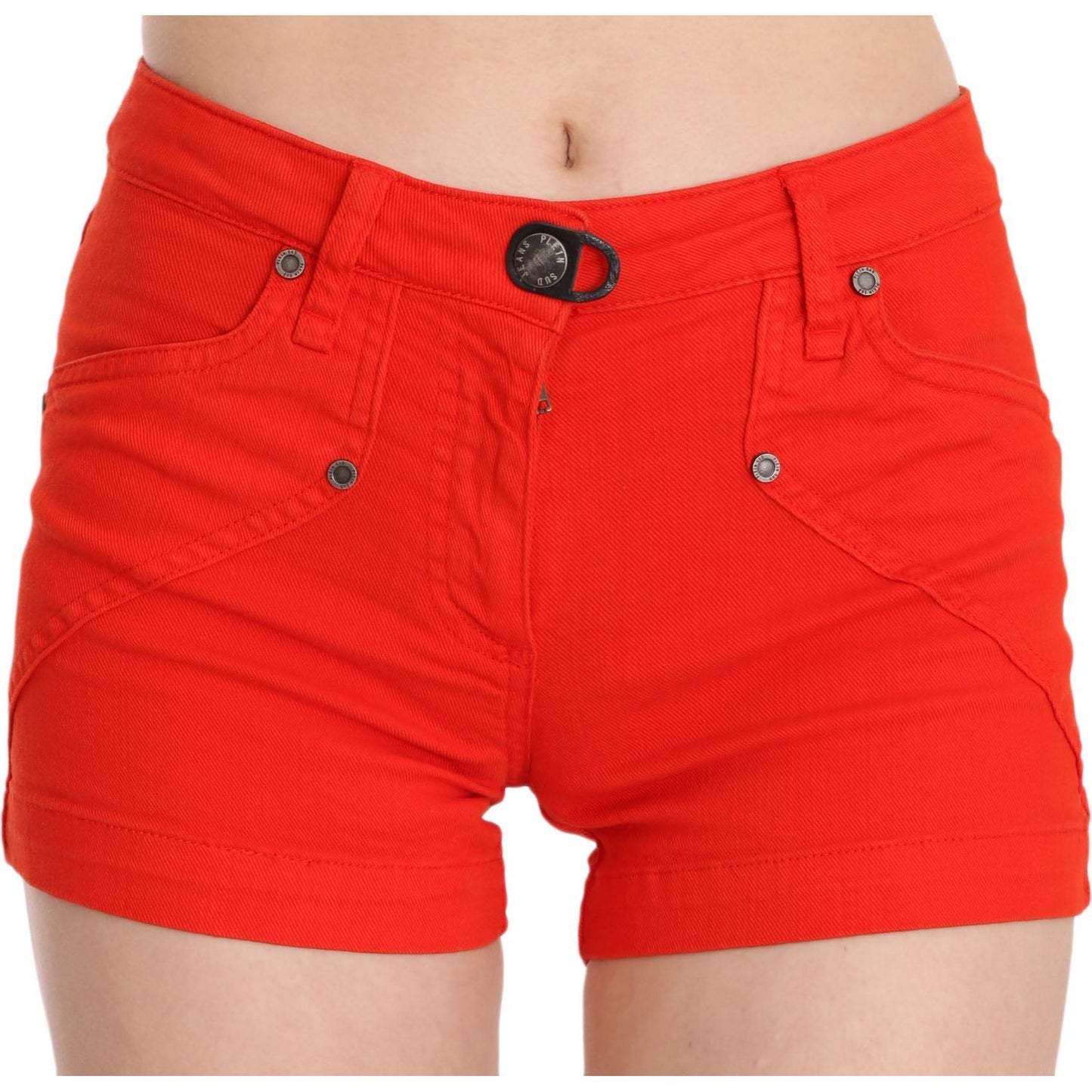 PLEIN SUD Chic Mid Waist Mini Shorts in Vibrant Orange PLEIN SUD Tan