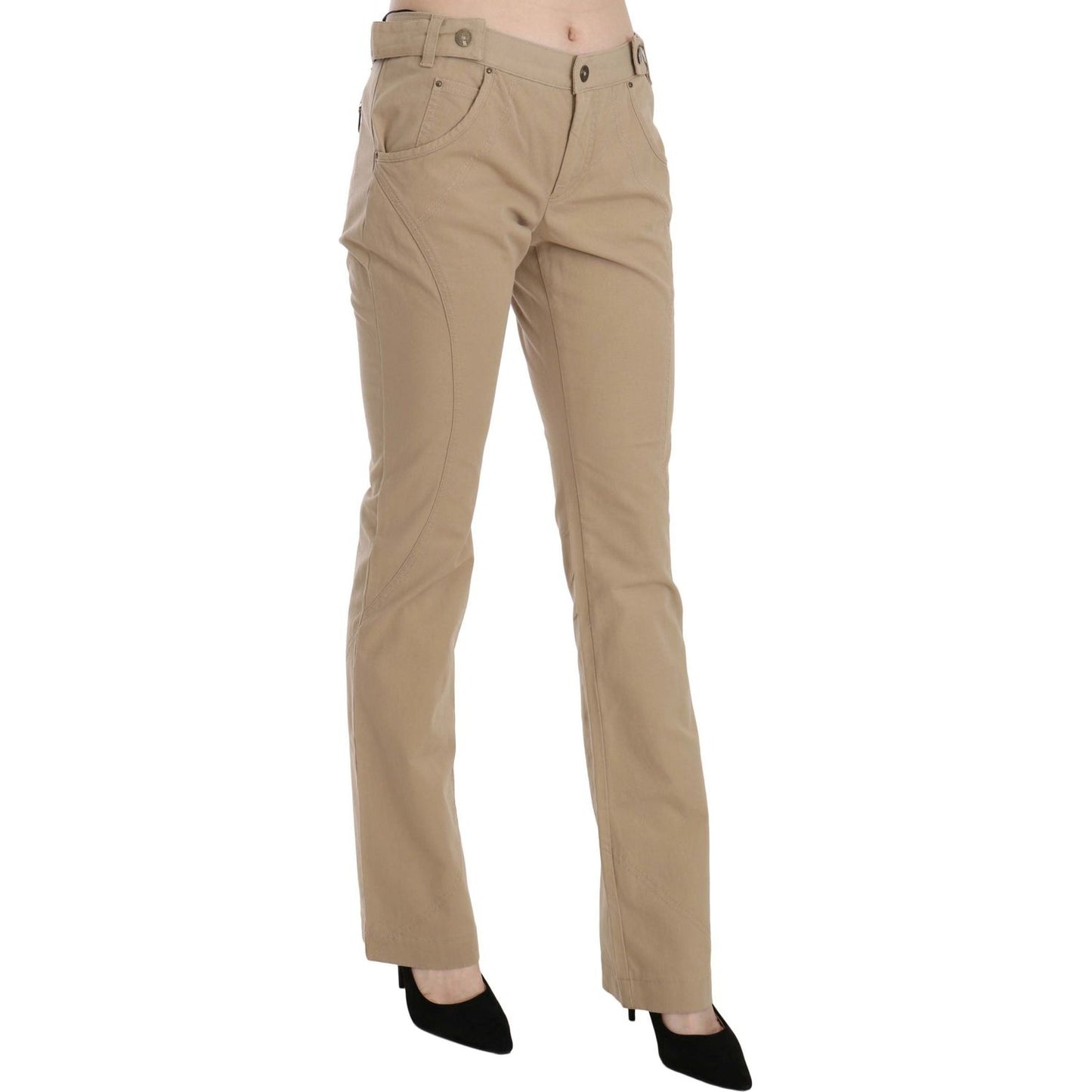 Just Cavalli Beige Mid Waist Straight Leg Pants Jeans & Pants Just Cavalli Rosy Brown