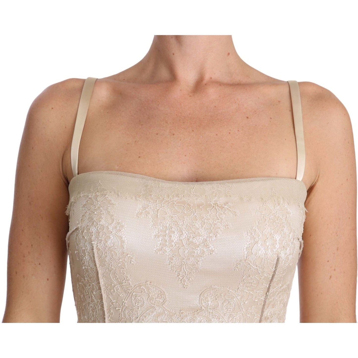 Dolce & Gabbana Elegant Beige Sheath Floor-Length Dress Dolce & Gabbana Rosy Brown