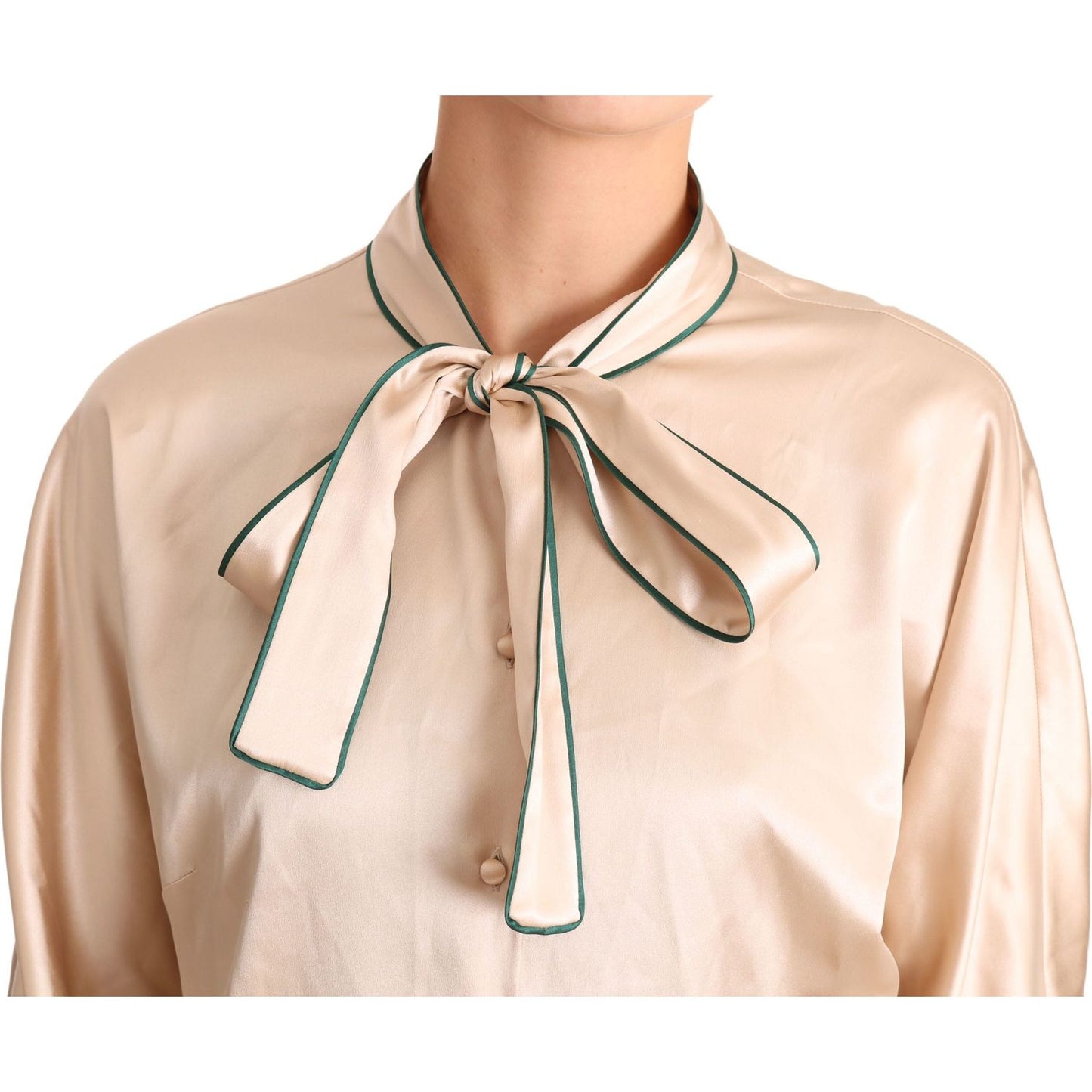 Dolce & Gabbana Elegant Beige Silk Blend Blouse Top Dolce & Gabbana Wheat
