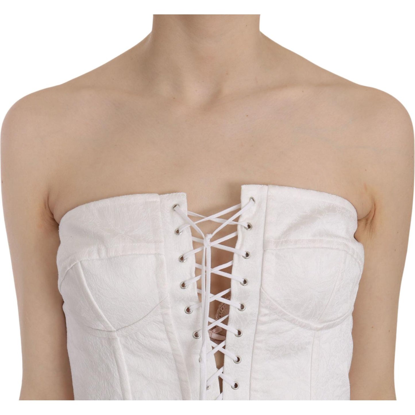 Dolce & Gabbana Elegant White Strapless Corset Top Dolce & Gabbana Rosy Brown