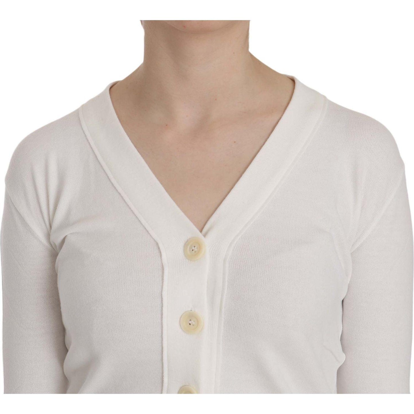 BYBLOS Elegant White V-Neck Cropped Cardigan Blouse BYBLOS Light Gray