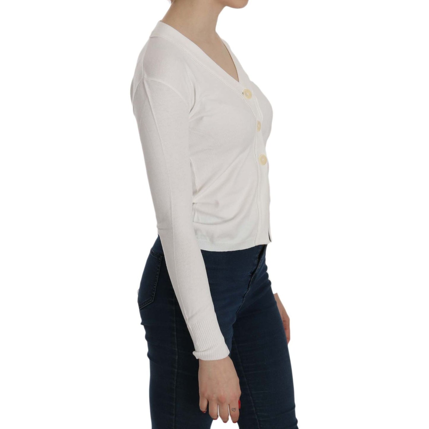 BYBLOS Elegant White V-Neck Cropped Cardigan Blouse BYBLOS Black