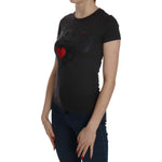 Exte Black Hearts Print Short Sleeve Casual Shirt Top