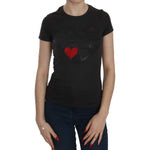 Exte Black Hearts Print Short Sleeve Casual Shirt Top