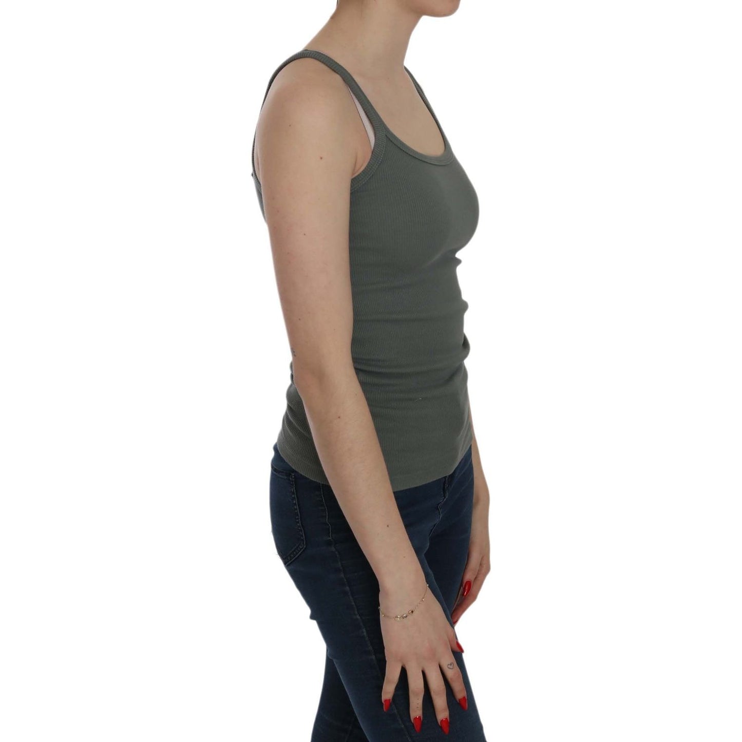 PINK MEMORIES Elegant Round Neck Sleeveless Green Cotton Blouse PINK MEMORIES Dark Slate Gray