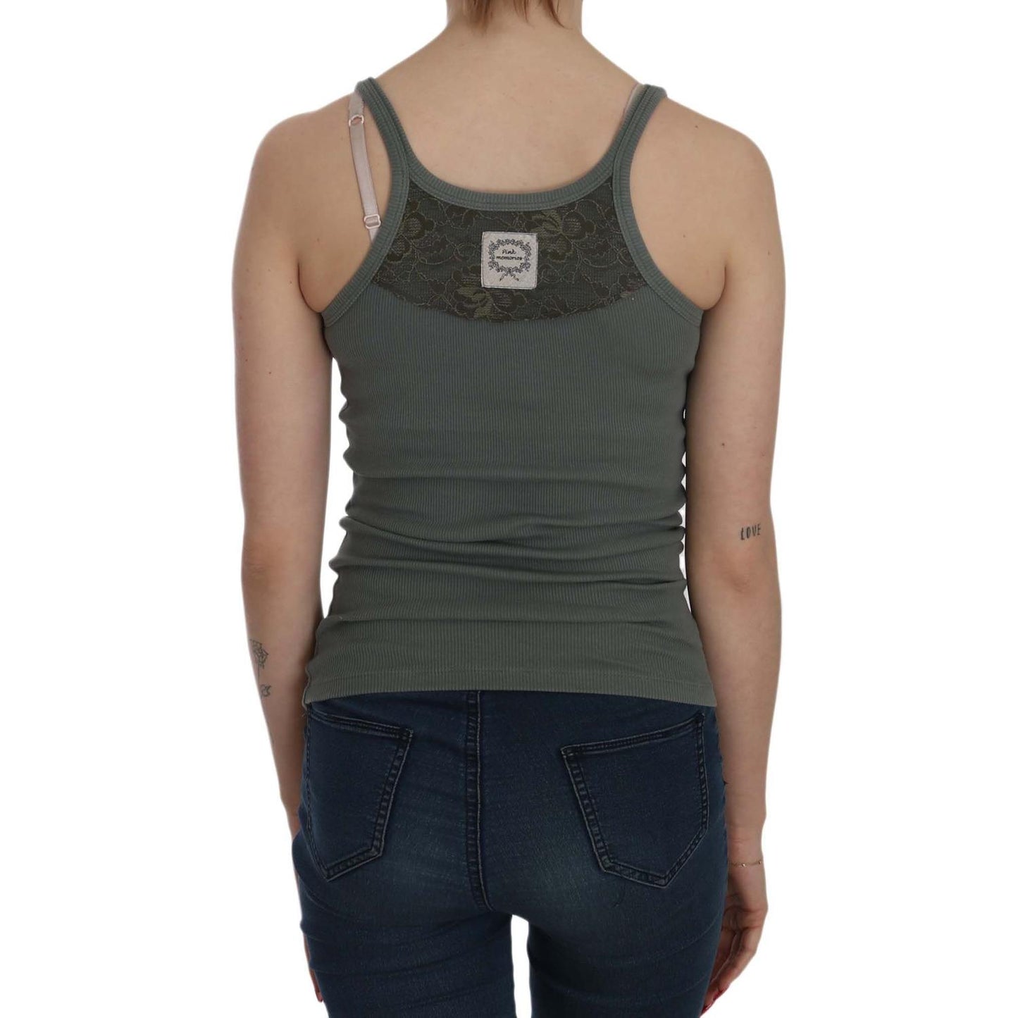 PINK MEMORIES Elegant Round Neck Sleeveless Green Cotton Blouse PINK MEMORIES Dark Slate Gray