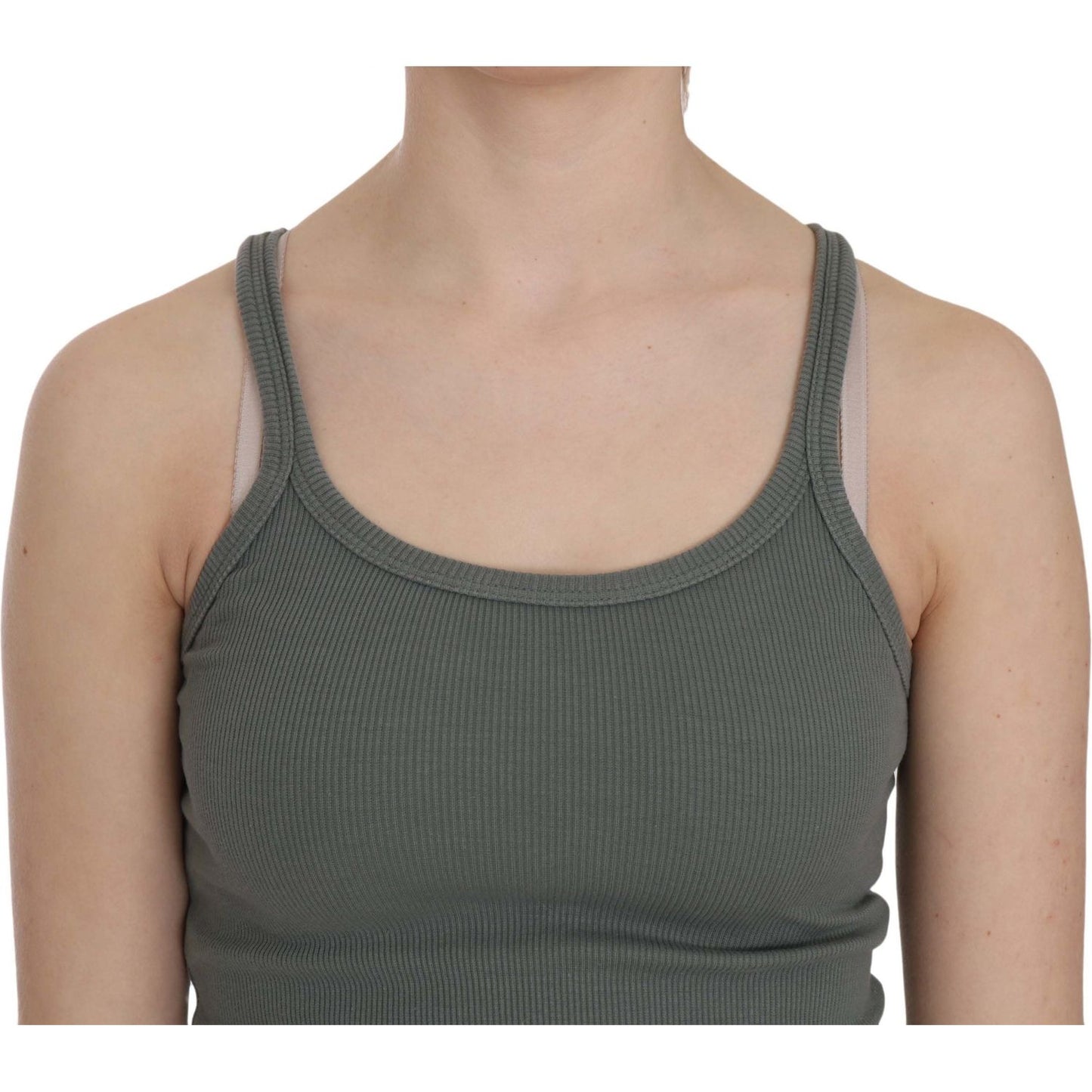 PINK MEMORIES Elegant Round Neck Sleeveless Green Cotton Blouse PINK MEMORIES Rosy Brown