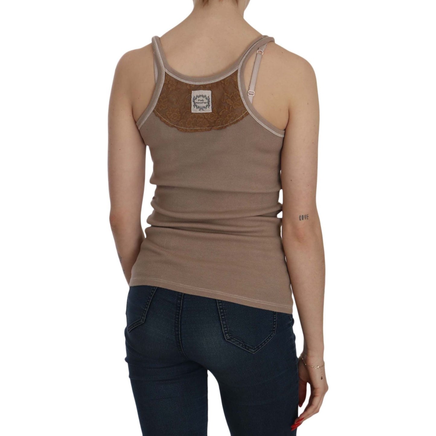 PINK MEMORIES Chic Brown Sleeveless Spaghetti Strap Top PINK MEMORIES Dim Gray