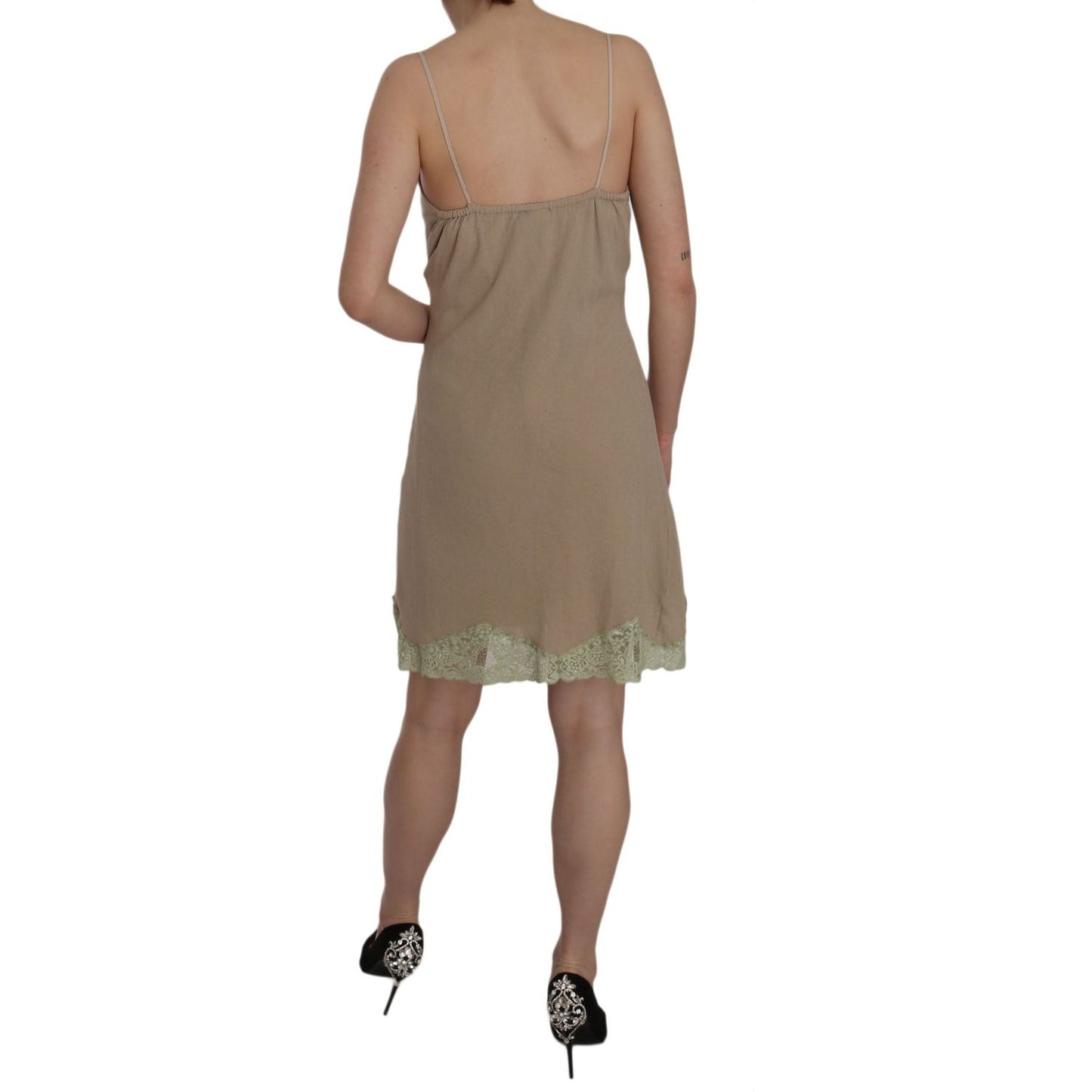 PINK MEMORIES Elegant Beige Lace Spaghetti Strap Mini Dress PINK MEMORIES Dim Gray