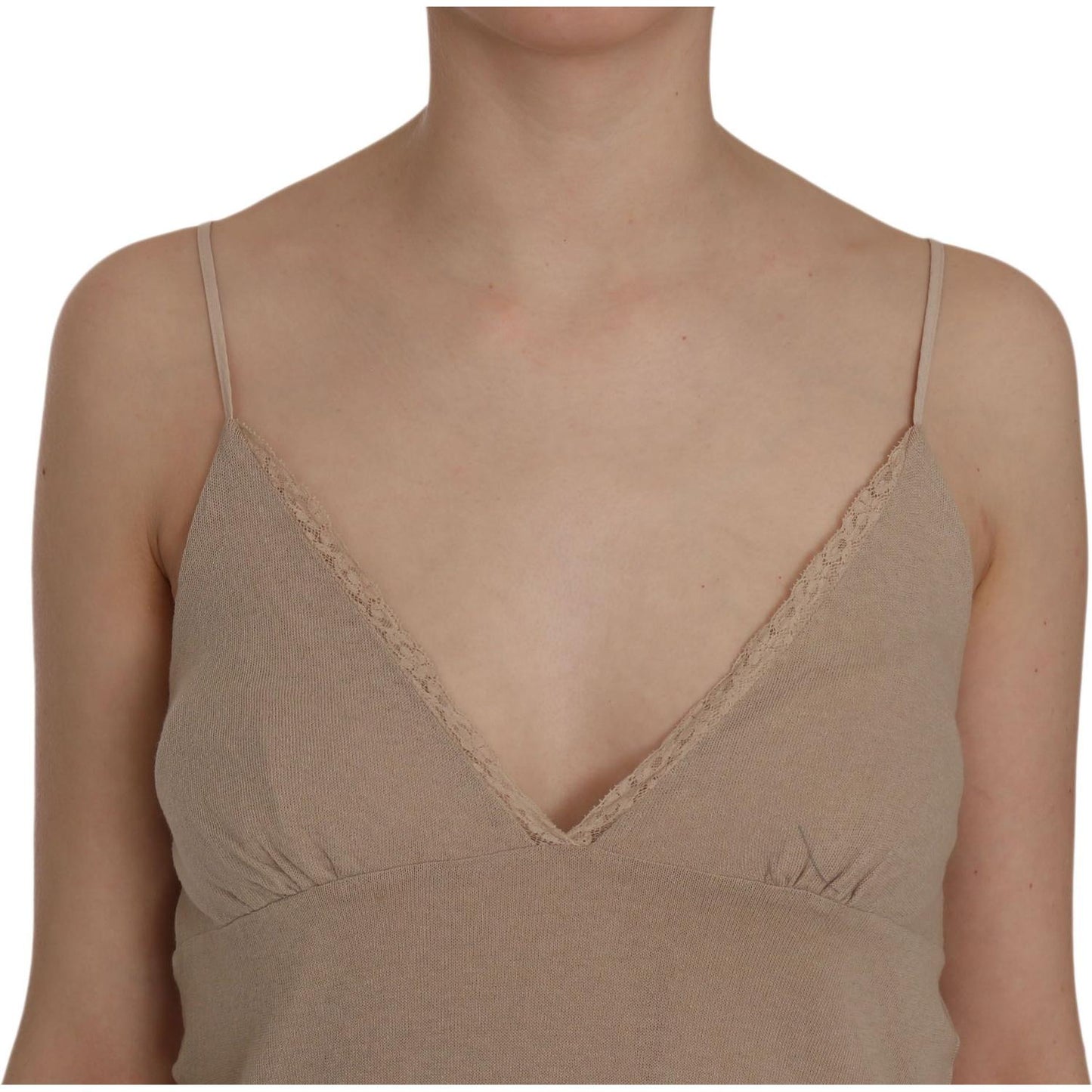 PINK MEMORIES Elegant Beige Lace Spaghetti Strap Mini Dress PINK MEMORIES Rosy Brown