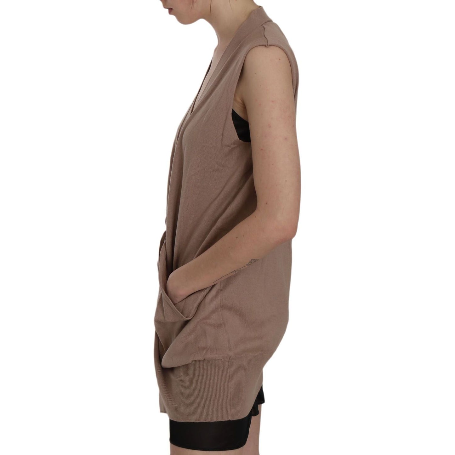 PINK MEMORIES Chic Sleeveless Cotton Cardigan Vest - Elegant Brown PINK MEMORIES Dim Gray