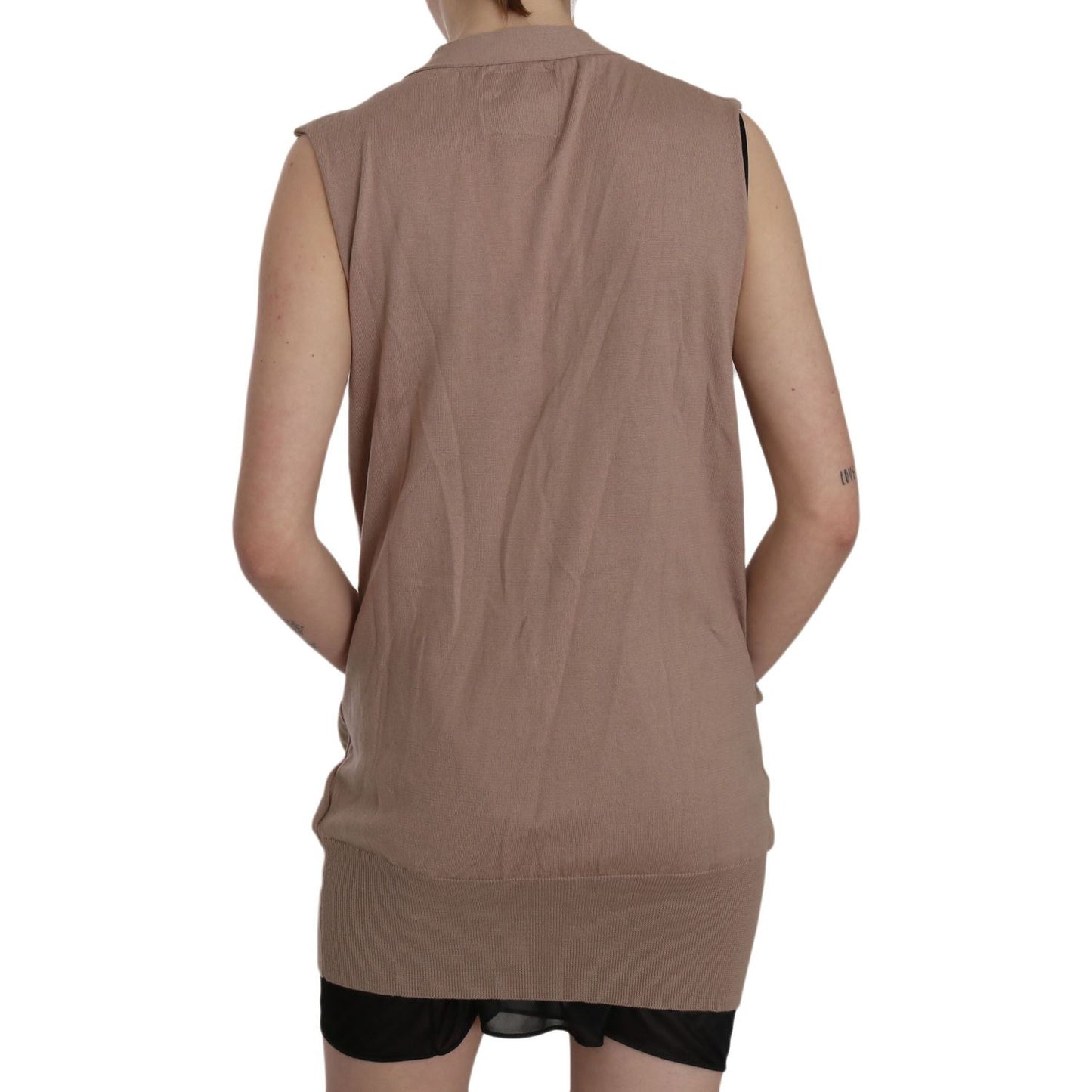 PINK MEMORIES Chic Sleeveless Cotton Cardigan Vest - Elegant Brown PINK MEMORIES Dim Gray