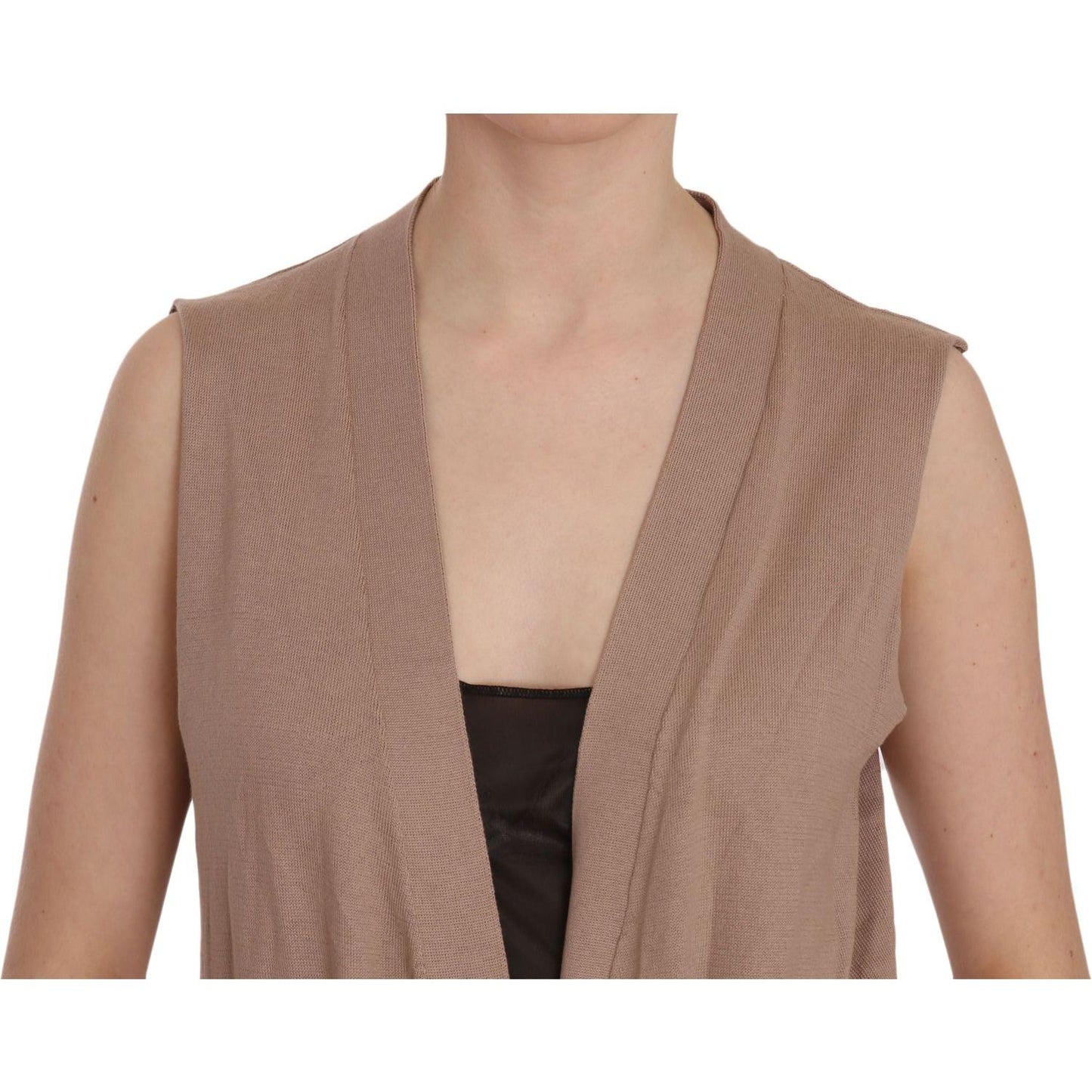 PINK MEMORIES Chic Sleeveless Cotton Cardigan Vest - Elegant Brown PINK MEMORIES Rosy Brown