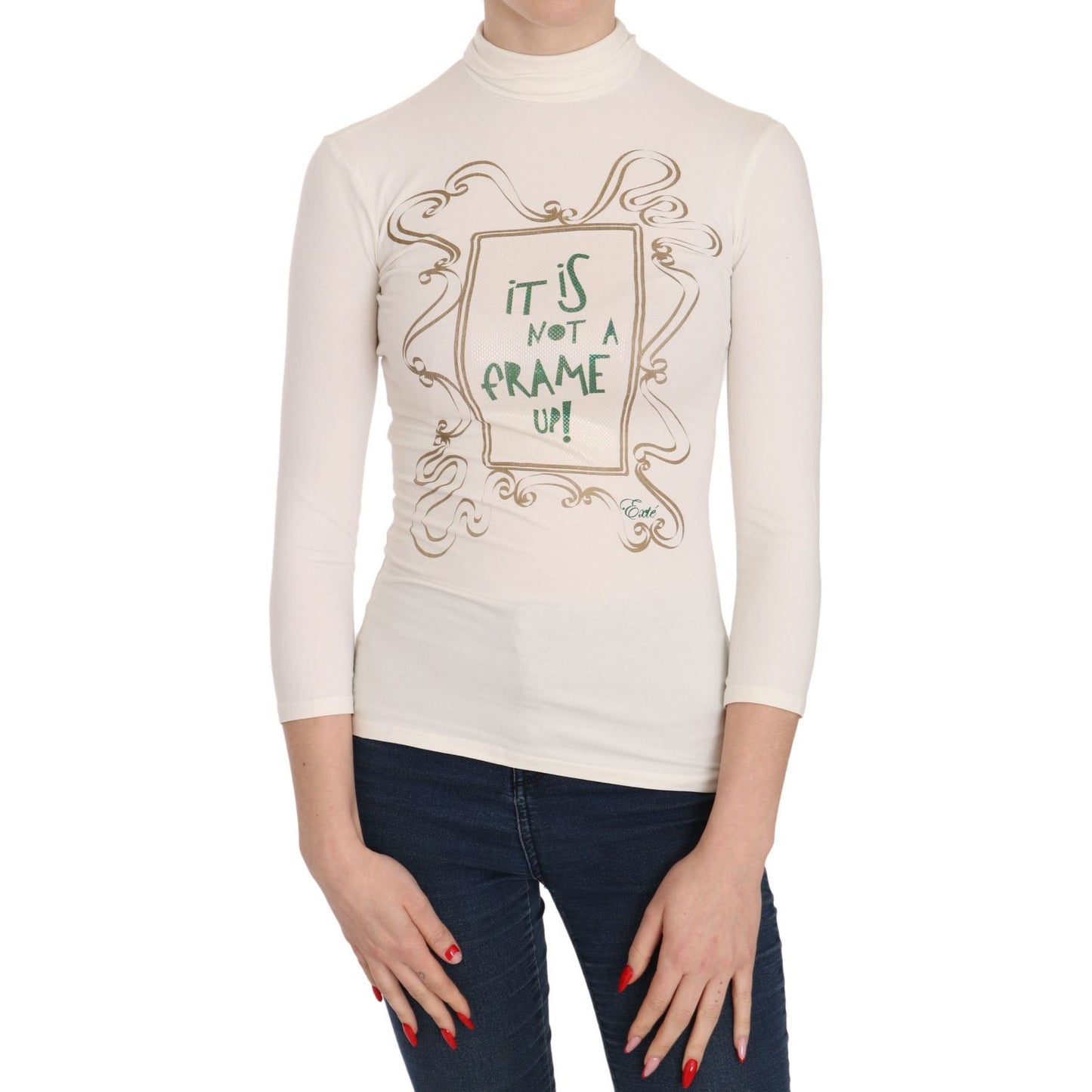 Exte Elegant White Long Sleeve Crew Neck Top Exte Light Gray