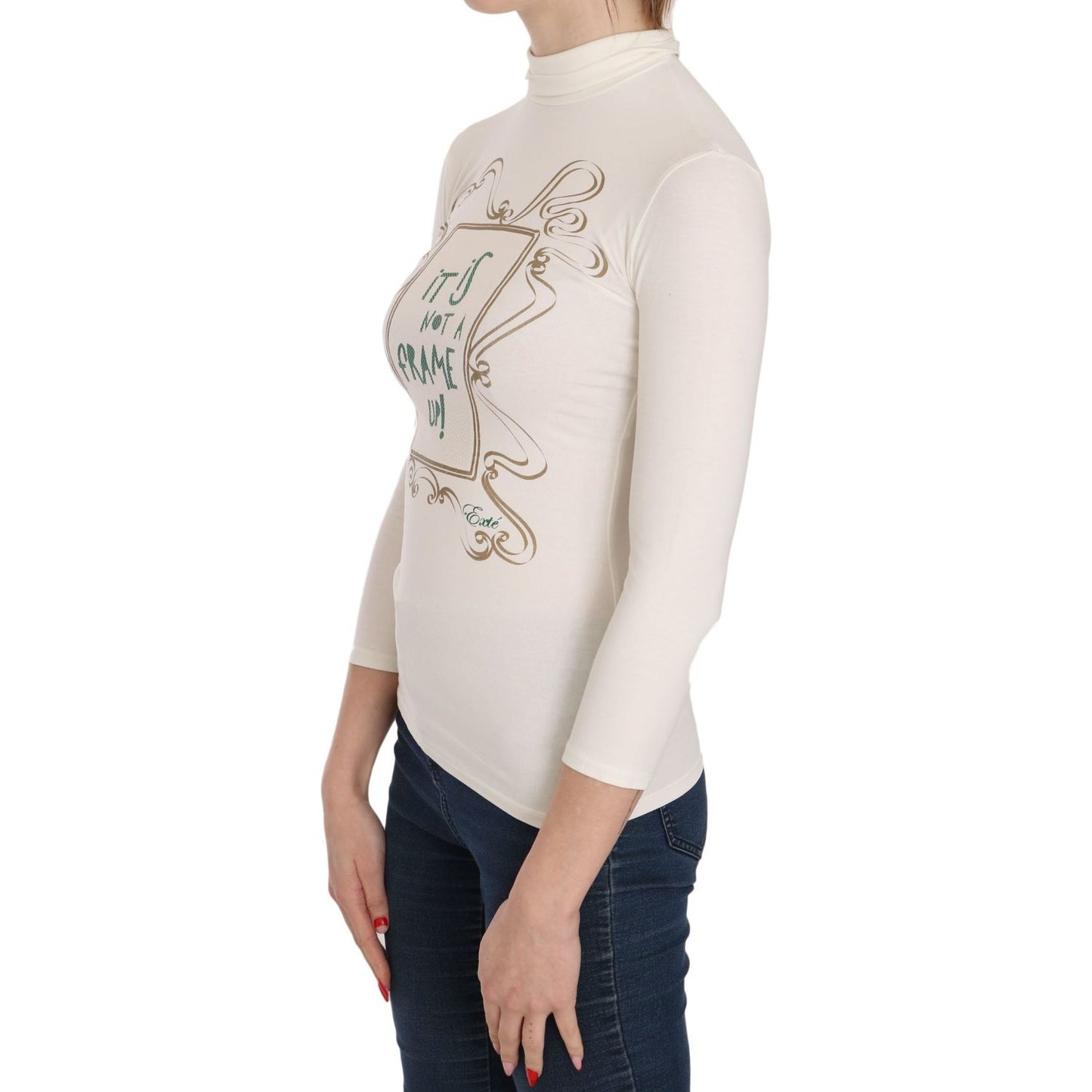 Exte Elegant White Long Sleeve Crew Neck Top Exte Light Gray
