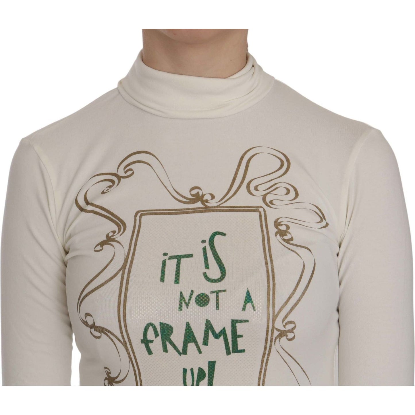 Exte Chic White Printed Turtle Neck Blouse Exte Dark Gray