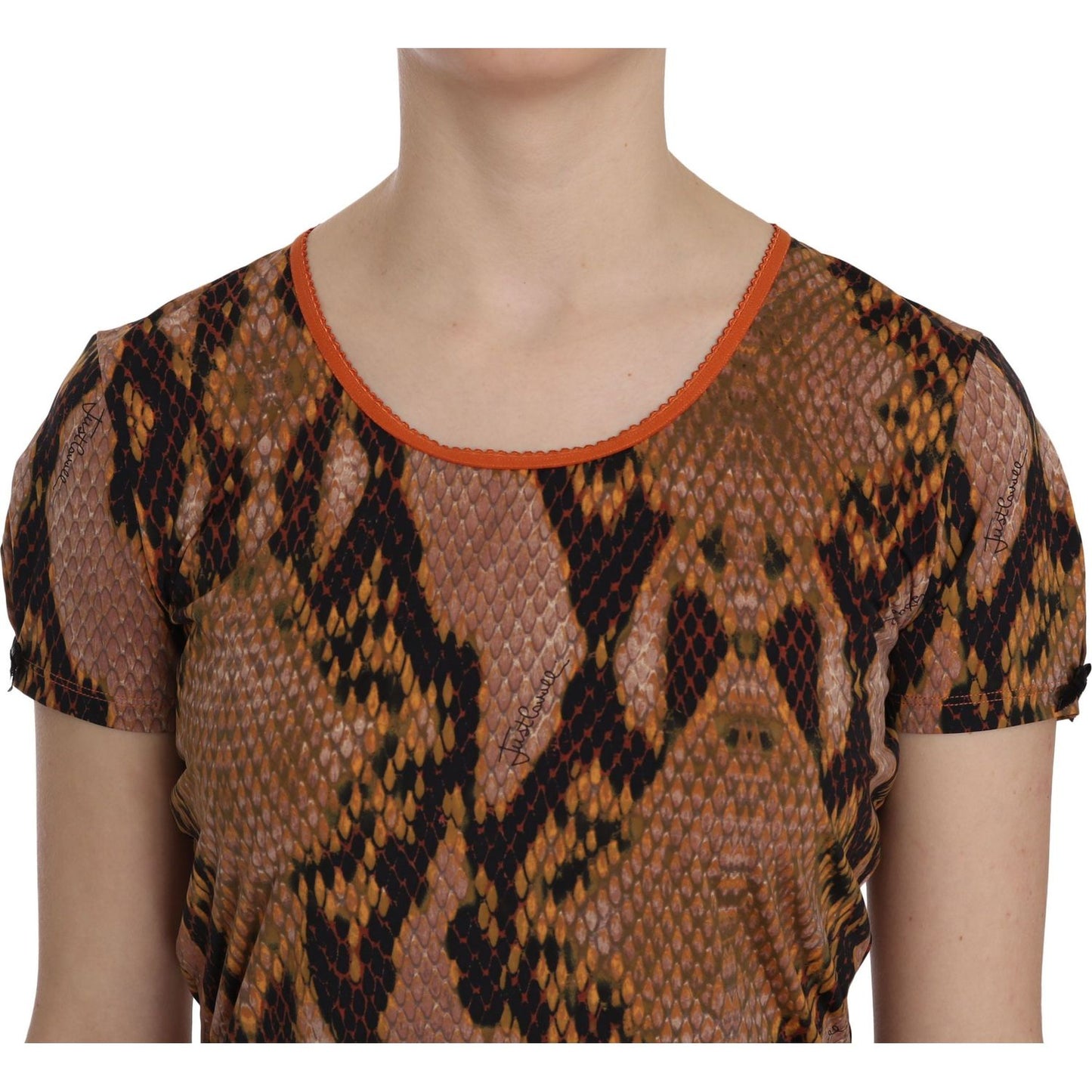 Just Cavalli Alluring Brown Snake Skin Pattern Blouse Just Cavalli Sienna