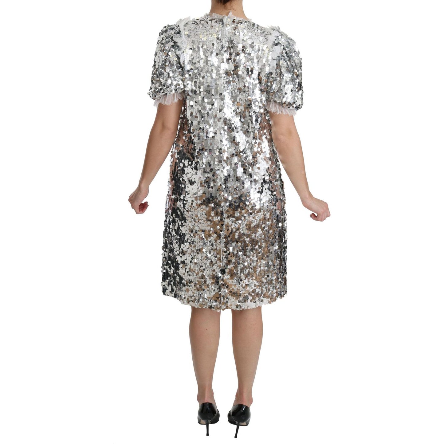 Dolce & Gabbana Elegant Silver A-Line Dress with Crystal Accents Dolce & Gabbana Rosy Brown