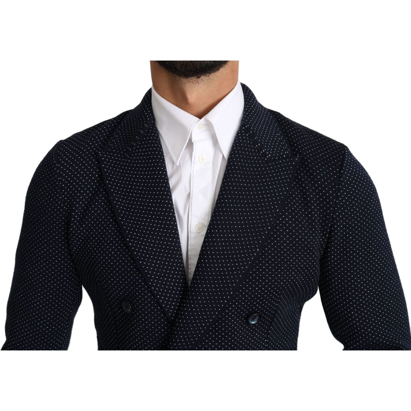 Dolce & Gabbana Elegant Dark Blue Dotted Slim-Fit Blazer Dolce & Gabbana Black