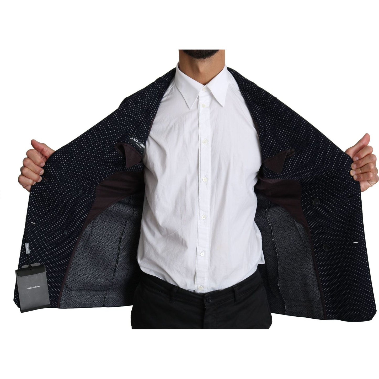 Dolce & Gabbana Elegant Dark Blue Dotted Slim-Fit Blazer Dolce & Gabbana Black