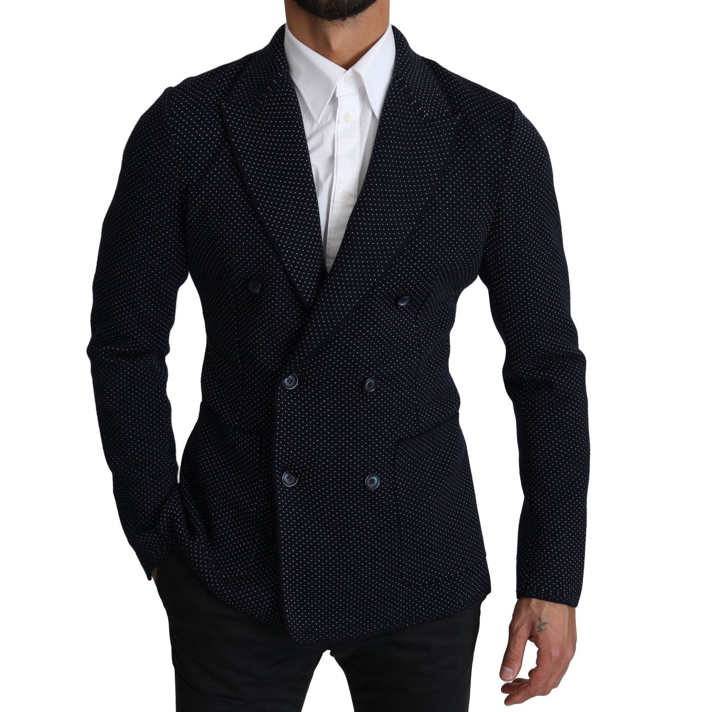 Dolce & Gabbana Elegant Dark Blue Dotted Slim-Fit Blazer Dolce & Gabbana Black