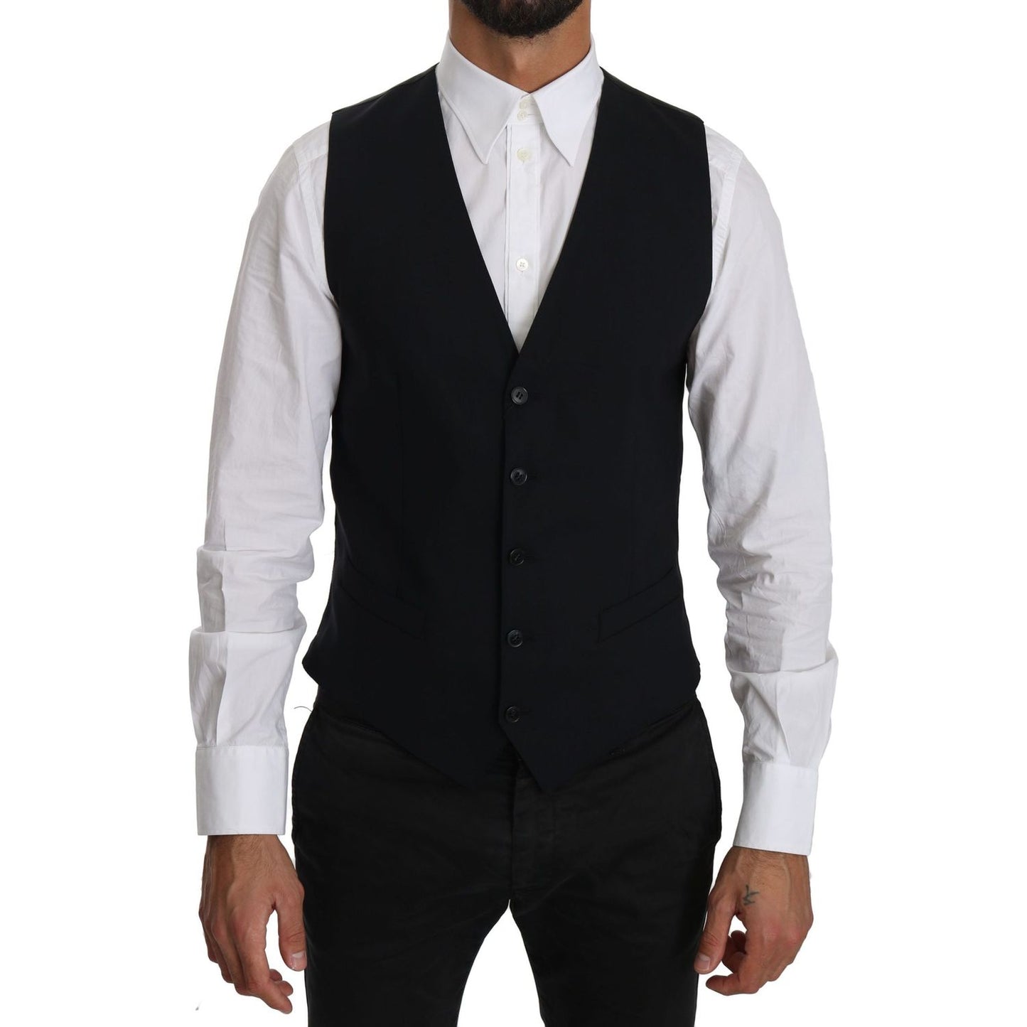 Dolce & Gabbana Elegant Blue Formal Wool-Blend Dress Vest Dolce & Gabbana Black