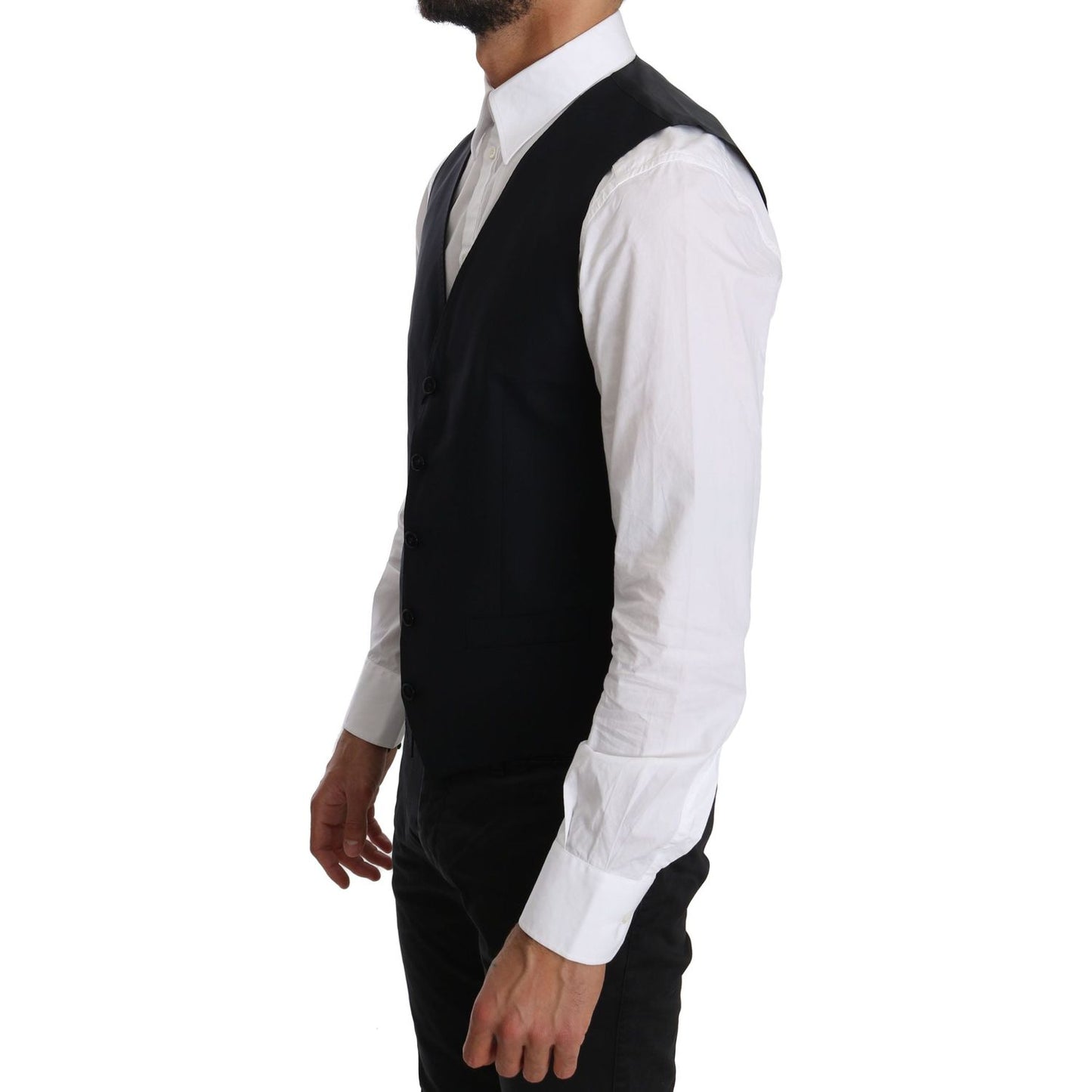 Dolce & Gabbana Elegant Blue Formal Wool-Blend Dress Vest Dolce & Gabbana Black