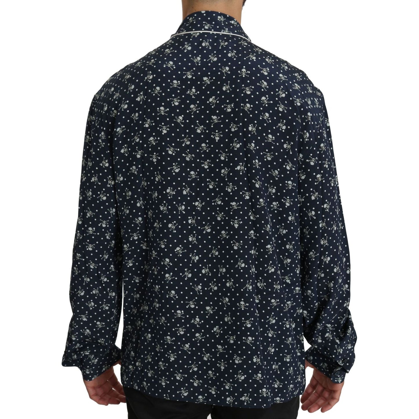 Dolce & Gabbana Silken Elegance: Blue Skull Print Lounge Shirt Dolce & Gabbana Black