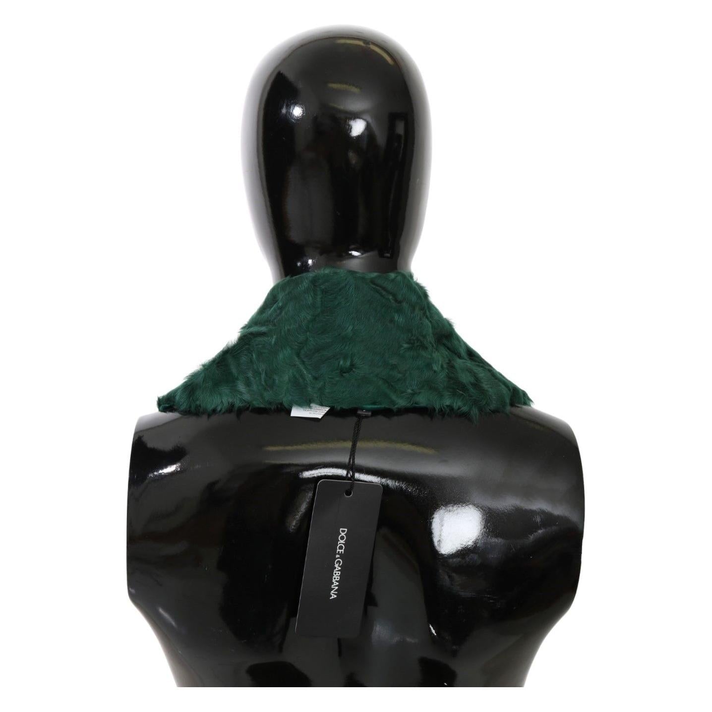 Dolce & Gabbana Elegant Lambskin Fur Scarf in Lush Green Dolce & Gabbana Black