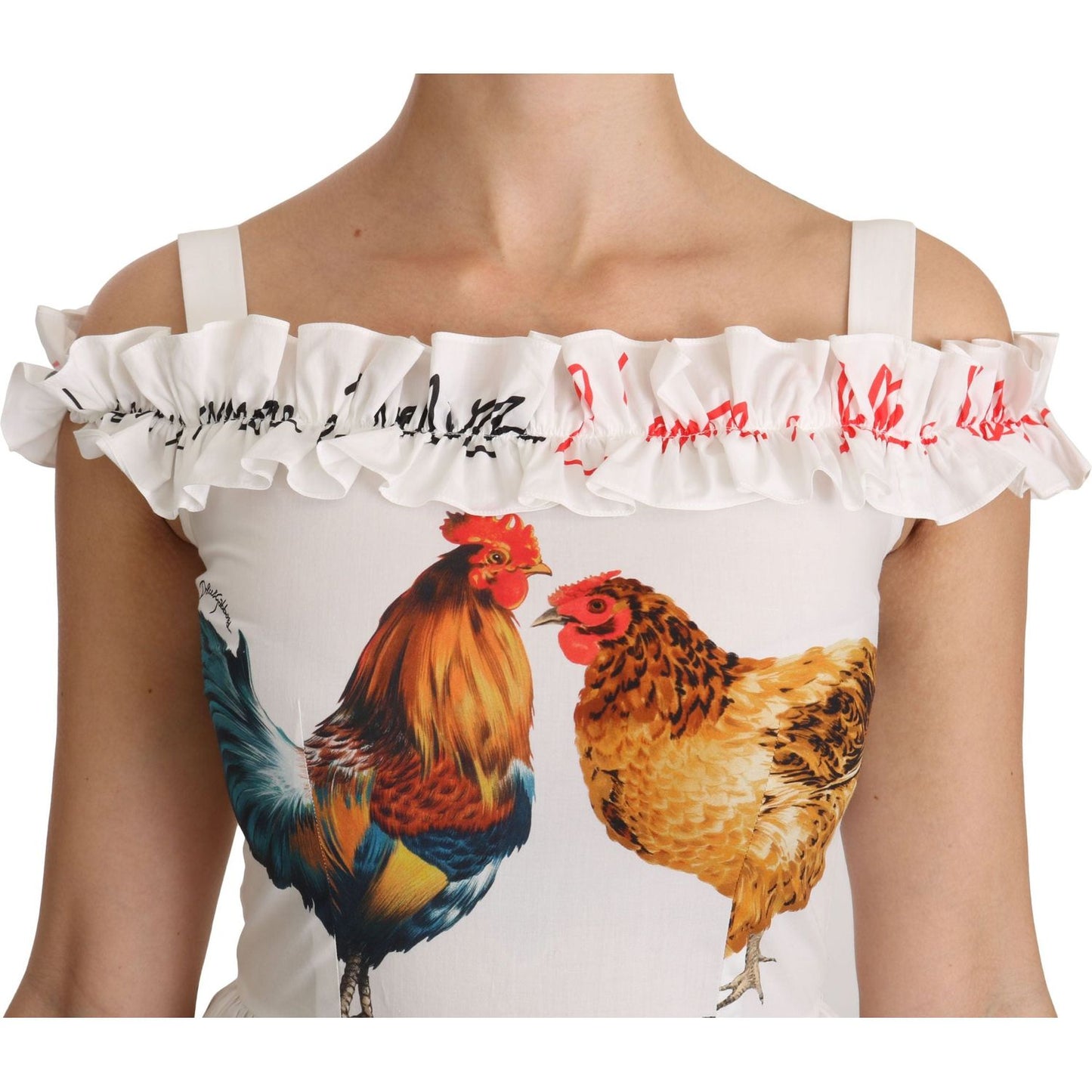 Dolce & Gabbana Elegant White Rooster Print Sheath Midi Dress Dolce & Gabbana Gray