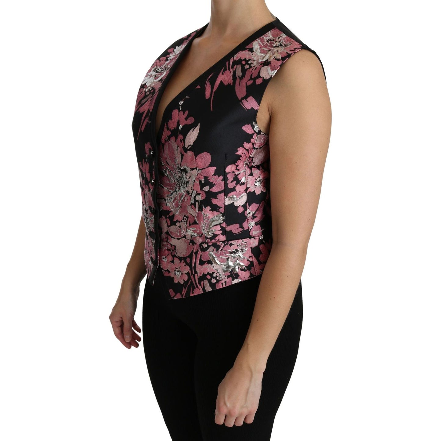 Dolce & Gabbana Elegant Floral Brocade Plunging Vest Top Dolce & Gabbana Black