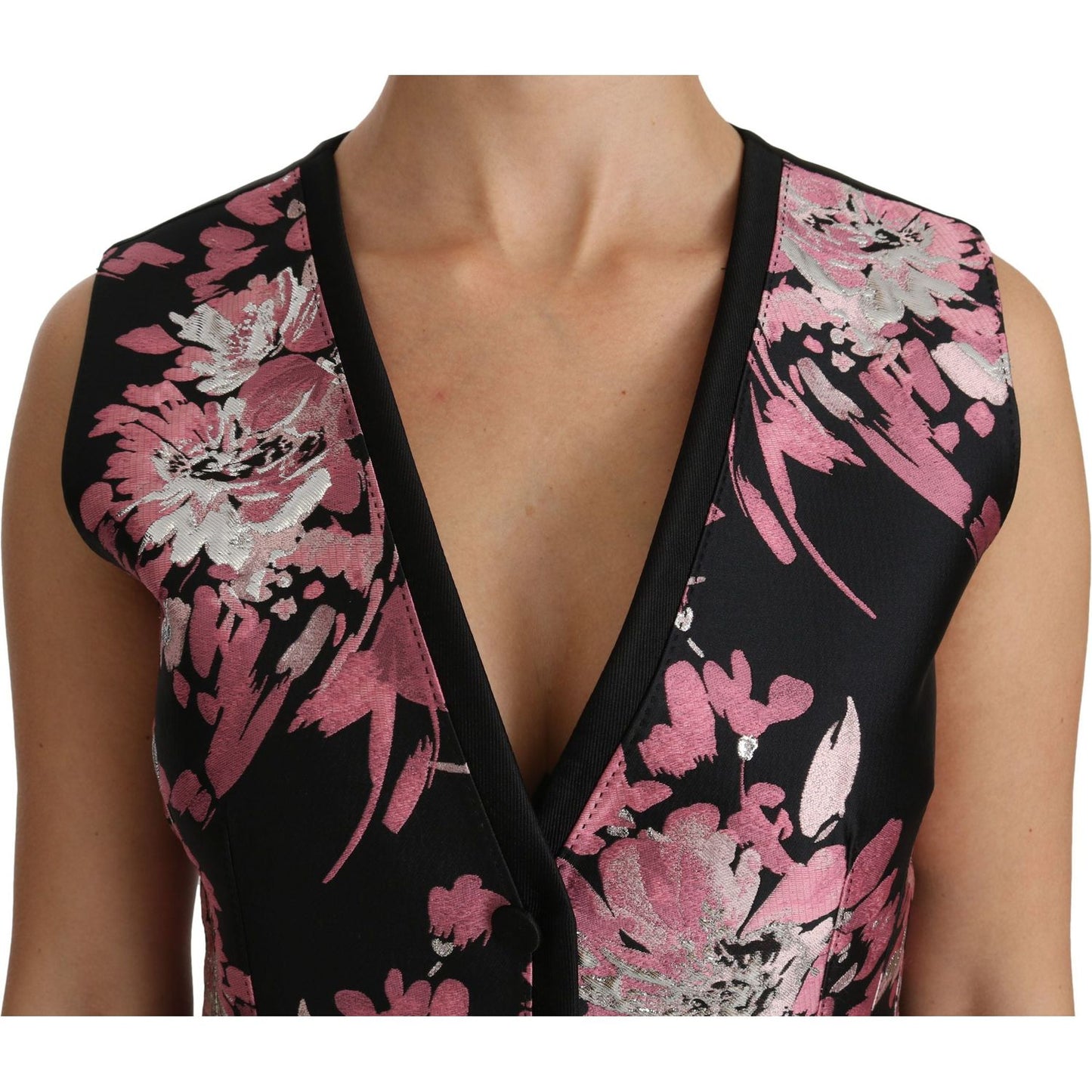 Dolce & Gabbana Elegant Floral Brocade Plunging Vest Top Dolce & Gabbana Rosy Brown