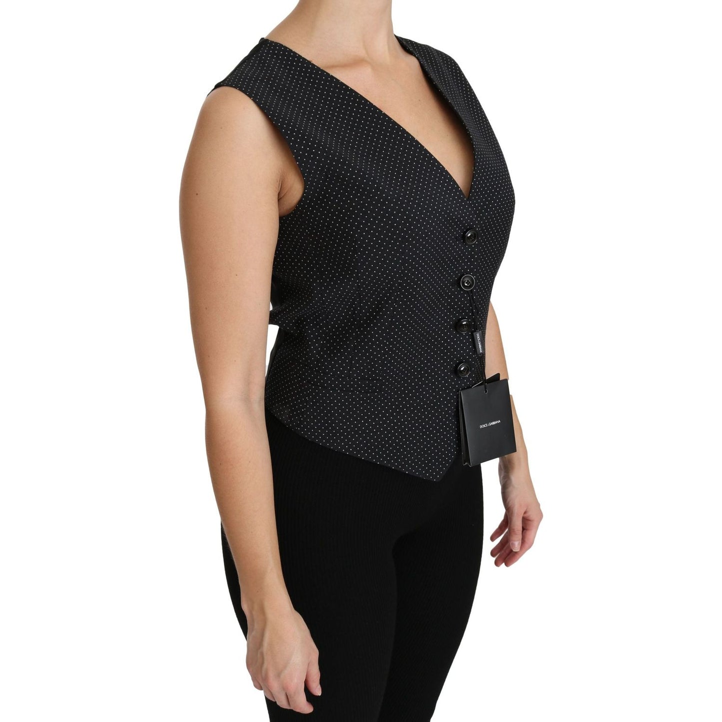Dolce & Gabbana Black Dotted Waistcoat Vest Blouse Top TSH4288-42