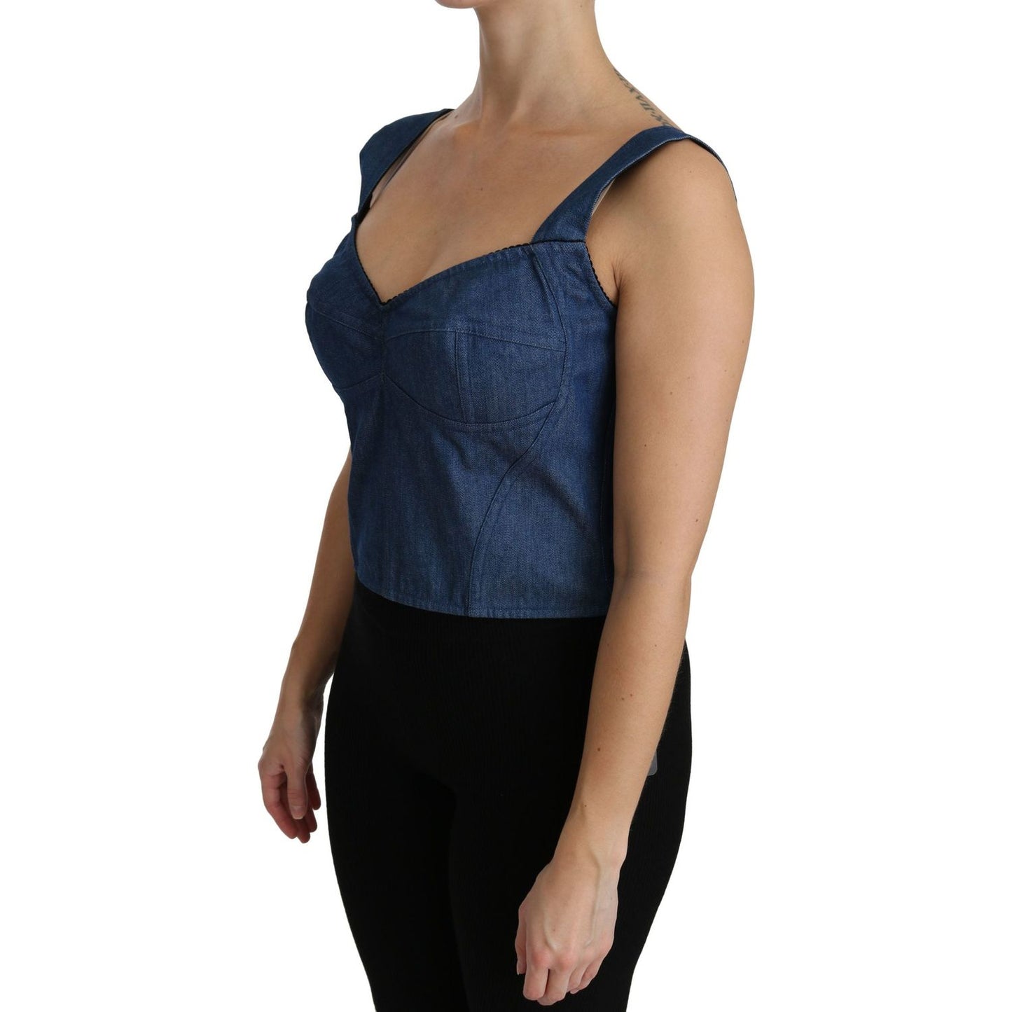 Dolce & Gabbana Elegant Sleeveless Bustier Top in Blue Dolce & Gabbana Rosy Brown