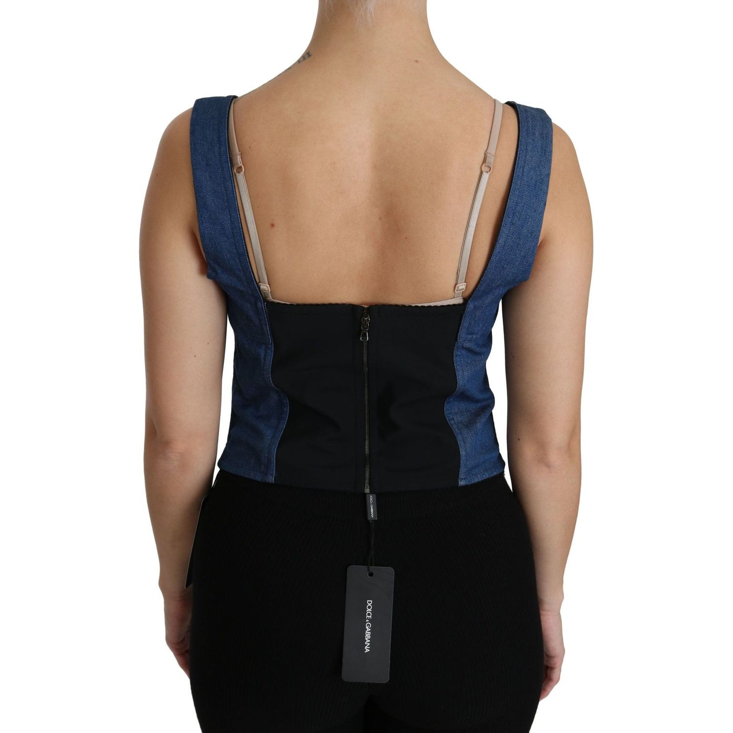 Dolce & Gabbana Elegant Sleeveless Bustier Top in Blue Dolce & Gabbana Black