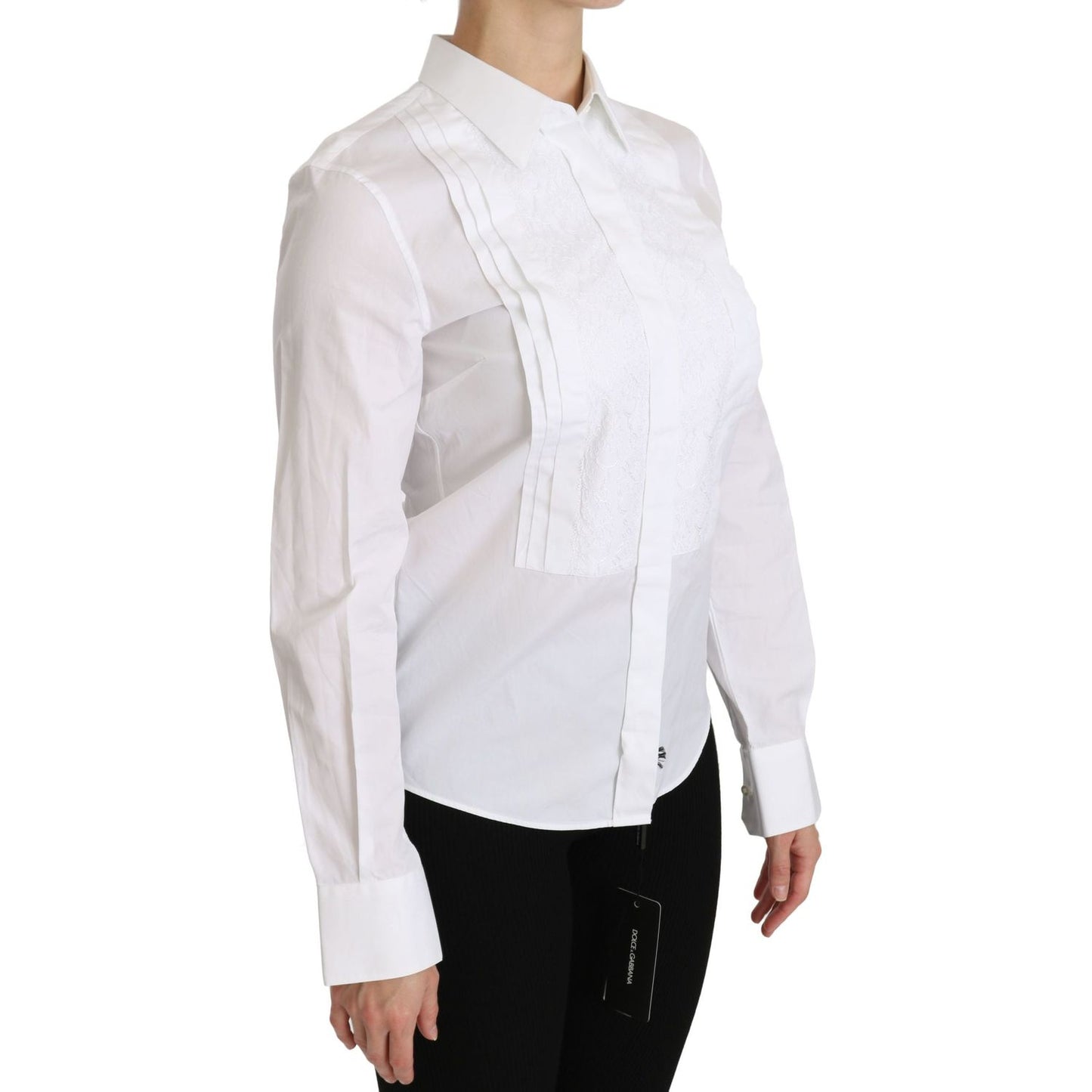 Dolce & Gabbana Elegant White Collared Long Sleeve Polo Top Dolce & Gabbana Light Gray