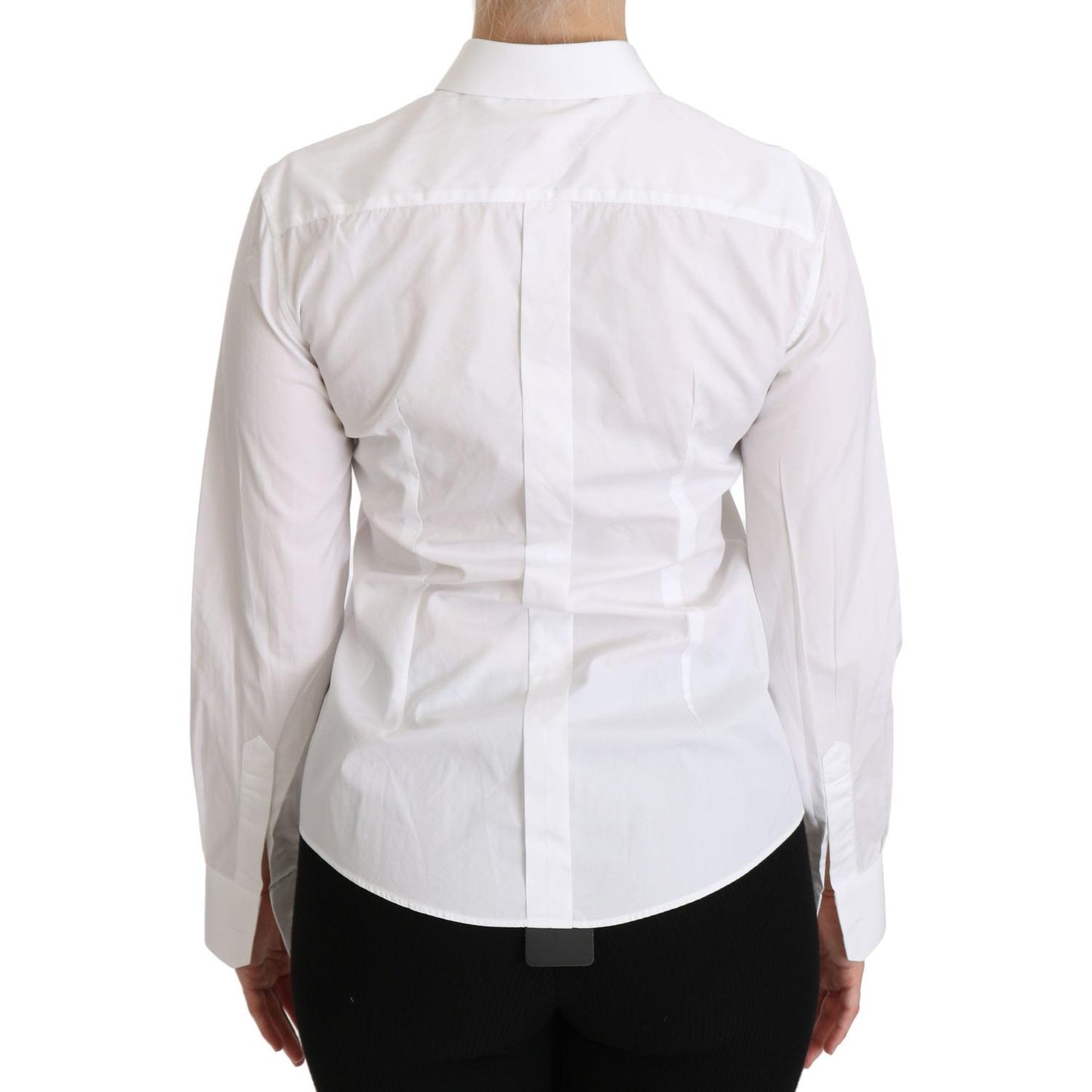 Dolce & Gabbana Elegant White Collared Long Sleeve Polo Top Dolce & Gabbana Light Gray