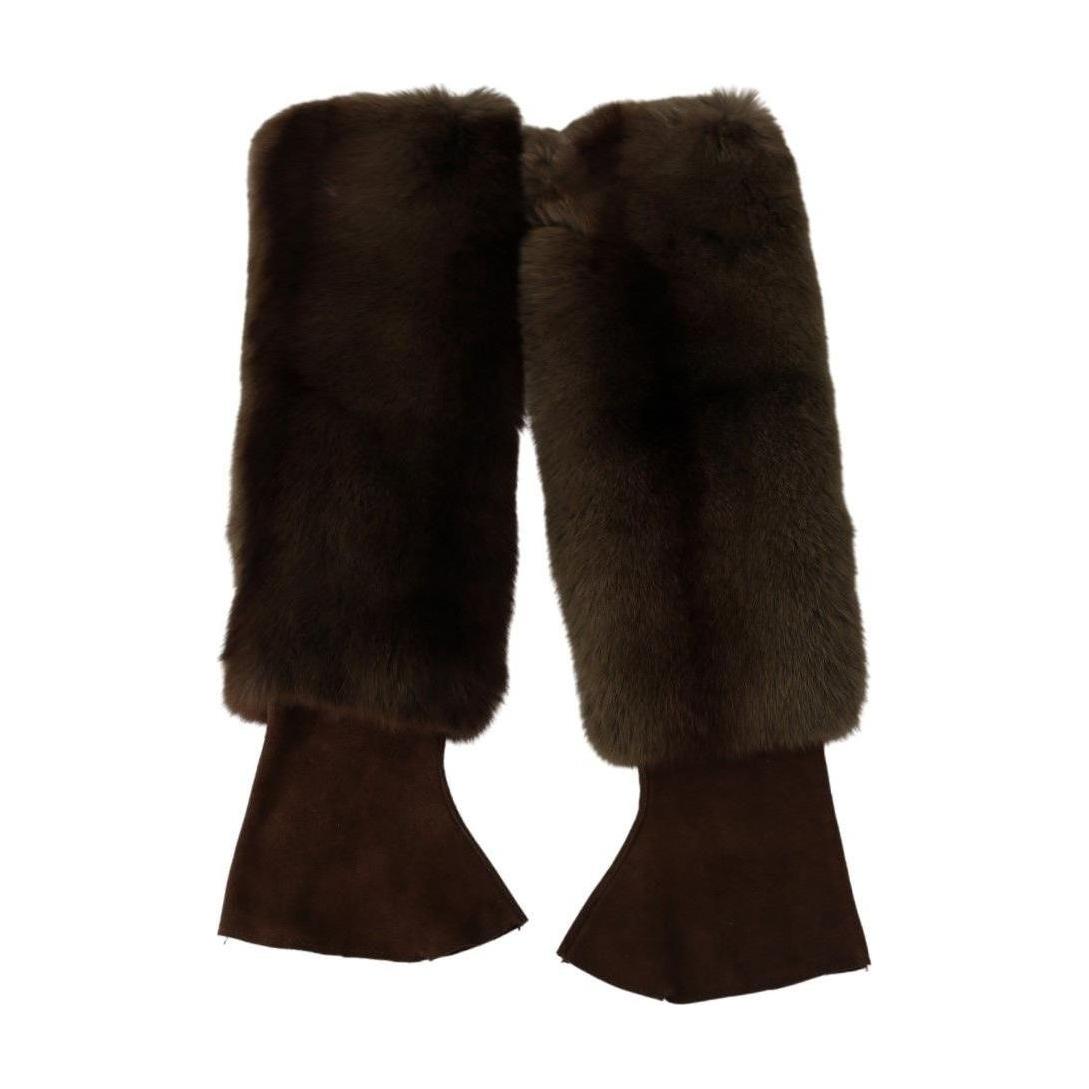 Dolce & Gabbana Elegant Brown Fur & Leather Elbow-Length Gloves Dolce & Gabbana Black