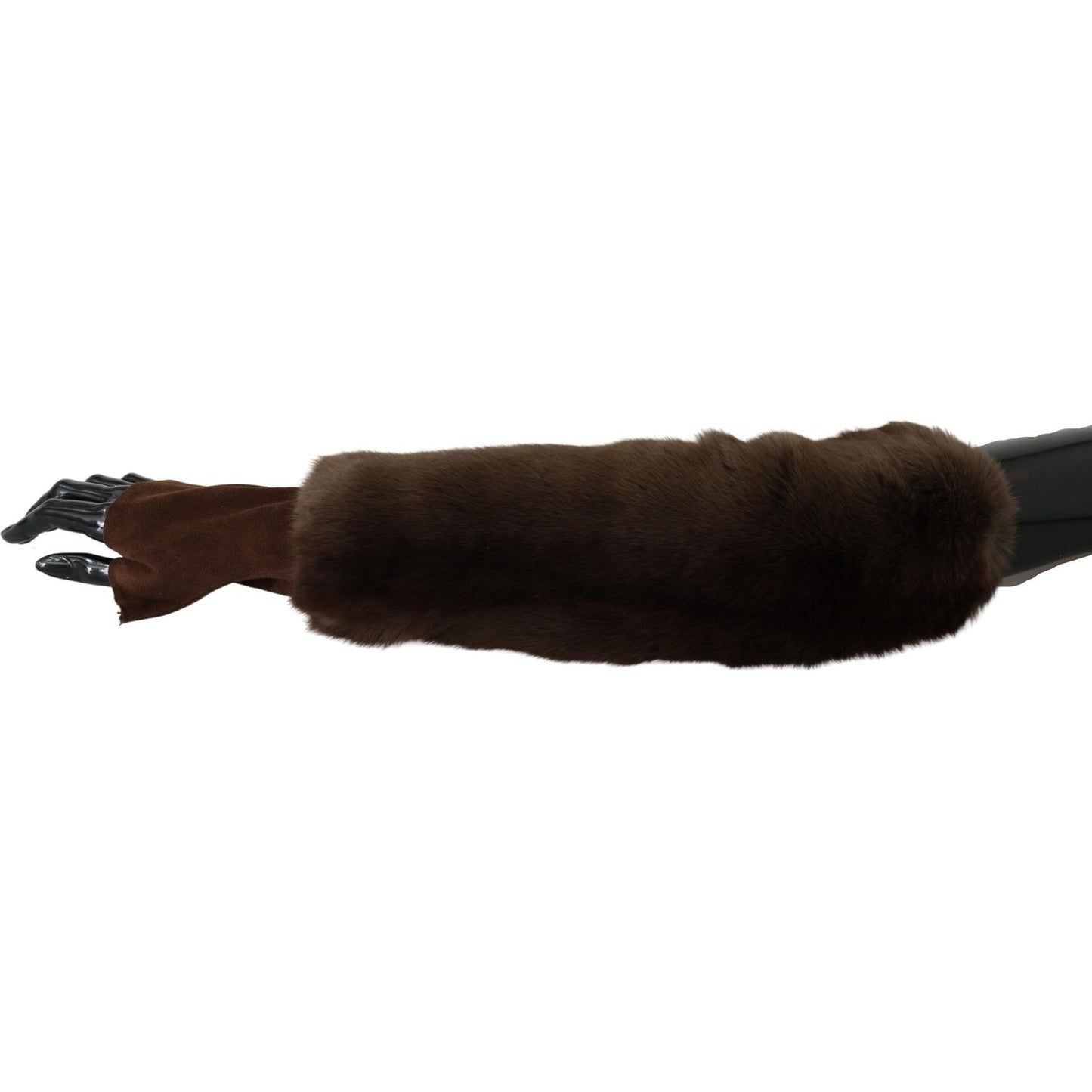 Dolce & Gabbana Elegant Brown Fur & Leather Elbow-Length Gloves Dolce & Gabbana Black