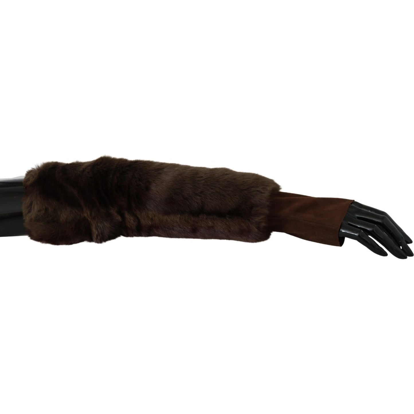 Dolce & Gabbana Elegant Brown Fur & Leather Elbow-Length Gloves Dolce & Gabbana Black