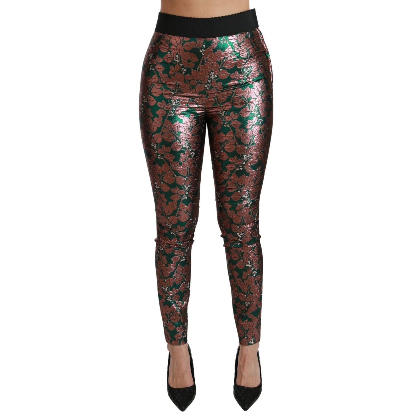 Dolce & Gabbana Elegant Bronze Leaf Metallic Trousers Dolce & Gabbana Dark Slate Gray