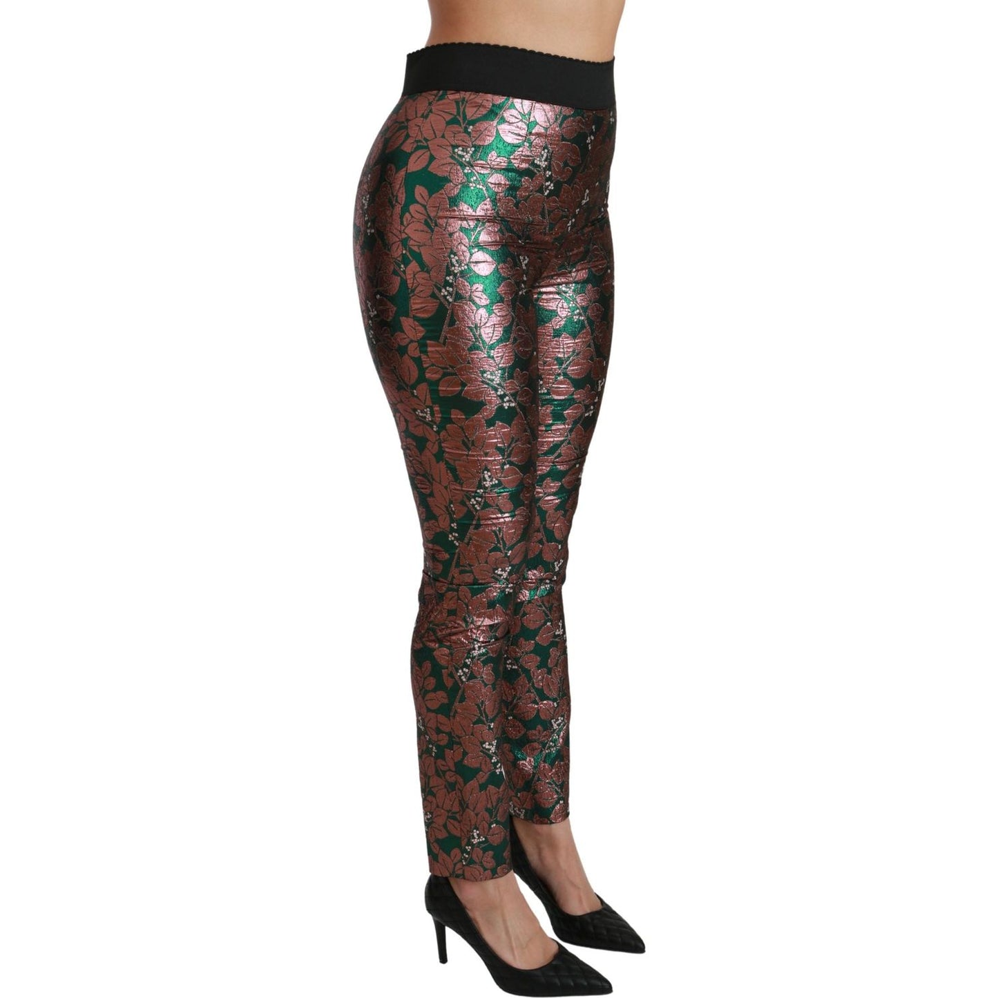 Dolce & Gabbana Elegant Bronze Leaf Metallic Trousers Dolce & Gabbana Dark Slate Gray