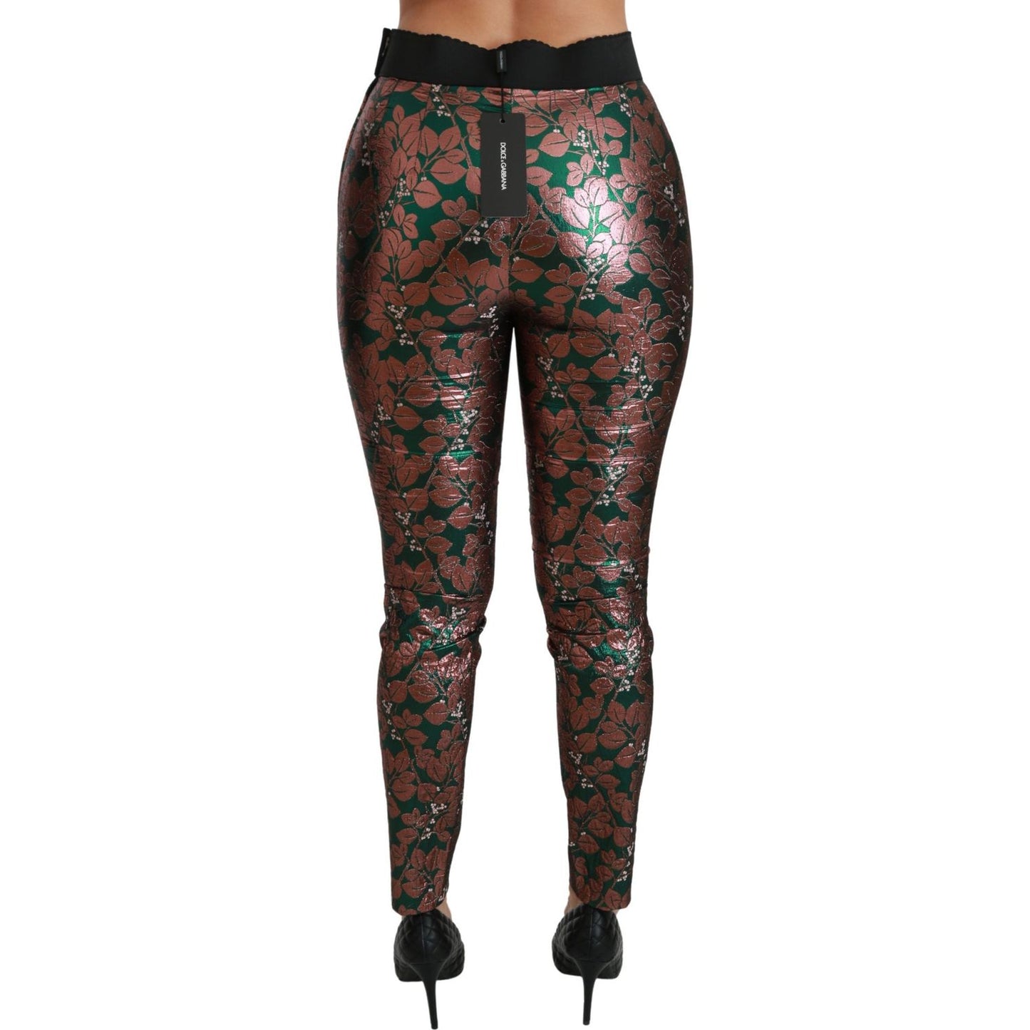 Dolce & Gabbana Elegant Bronze Leaf Metallic Trousers Dolce & Gabbana Dark Slate Gray