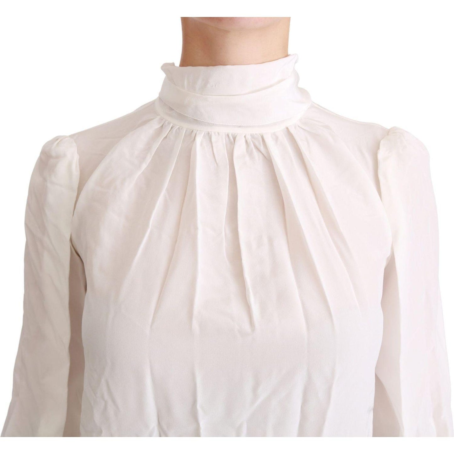 Dolce & Gabbana Elegant White Silk Turtle Neck Blouse Dolce & Gabbana Light Gray