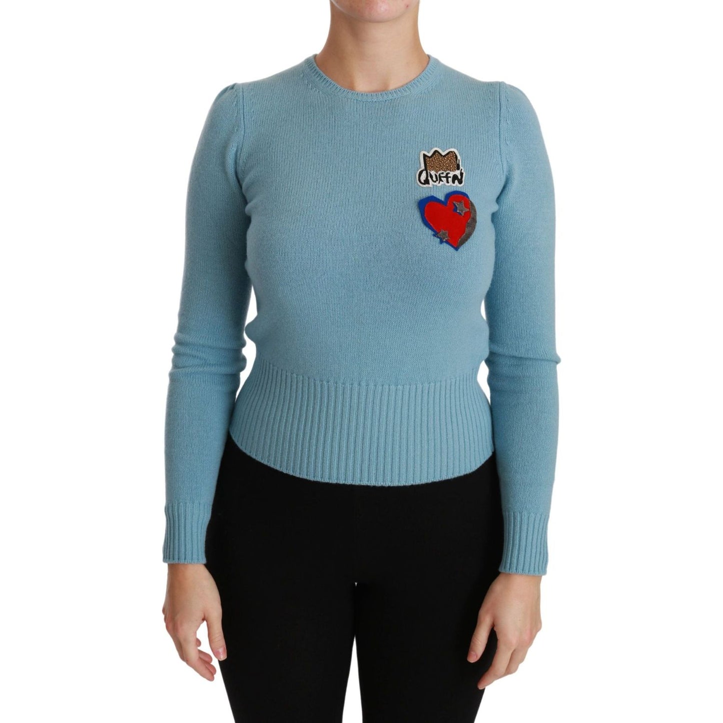 Dolce & Gabbana Queen Heart Beaded Wool Sweater WOMAN TOPS AND SHIRTS Dolce & Gabbana Light Slate Gray