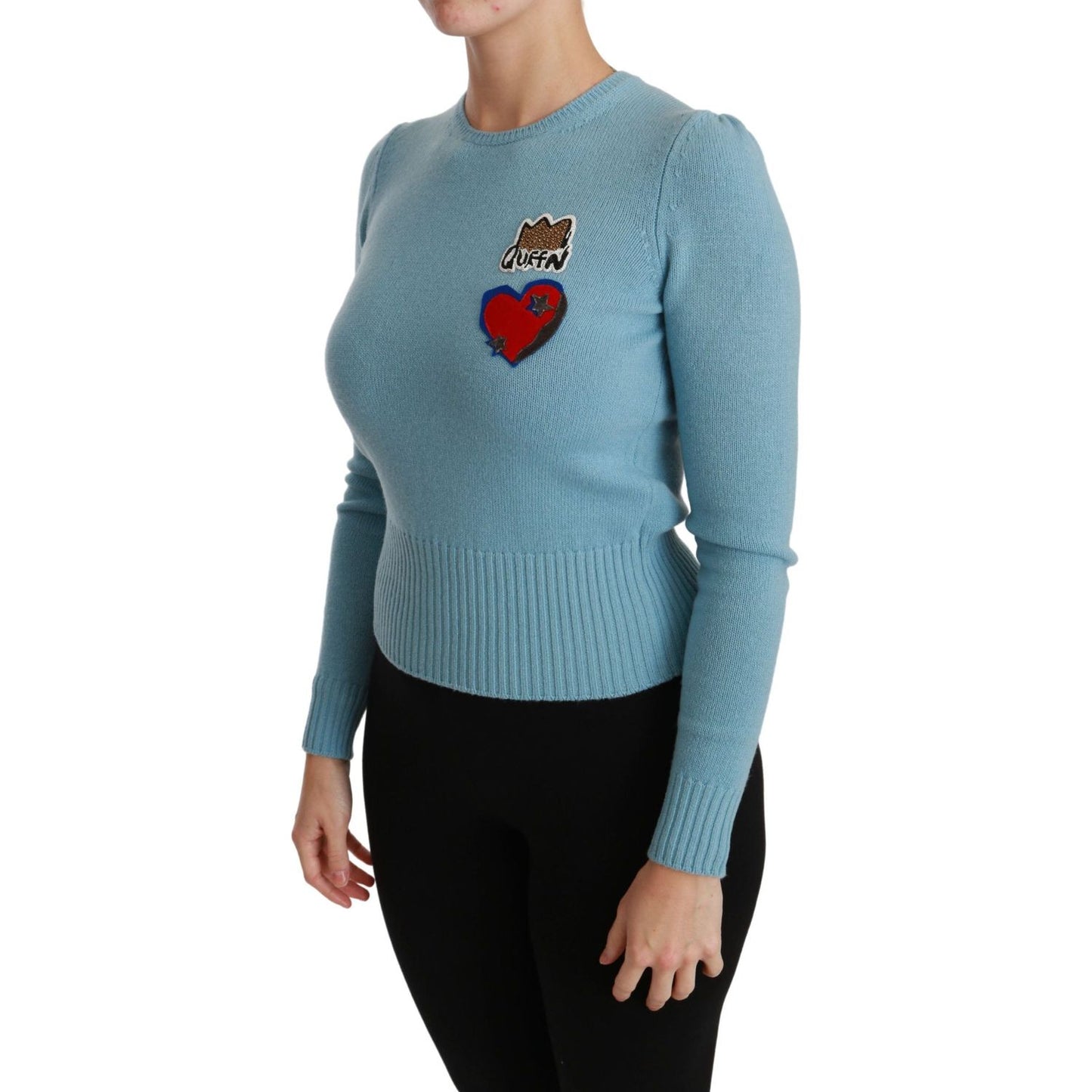Dolce & Gabbana Queen Heart Beaded Wool Sweater WOMAN TOPS AND SHIRTS Dolce & Gabbana Slate Gray