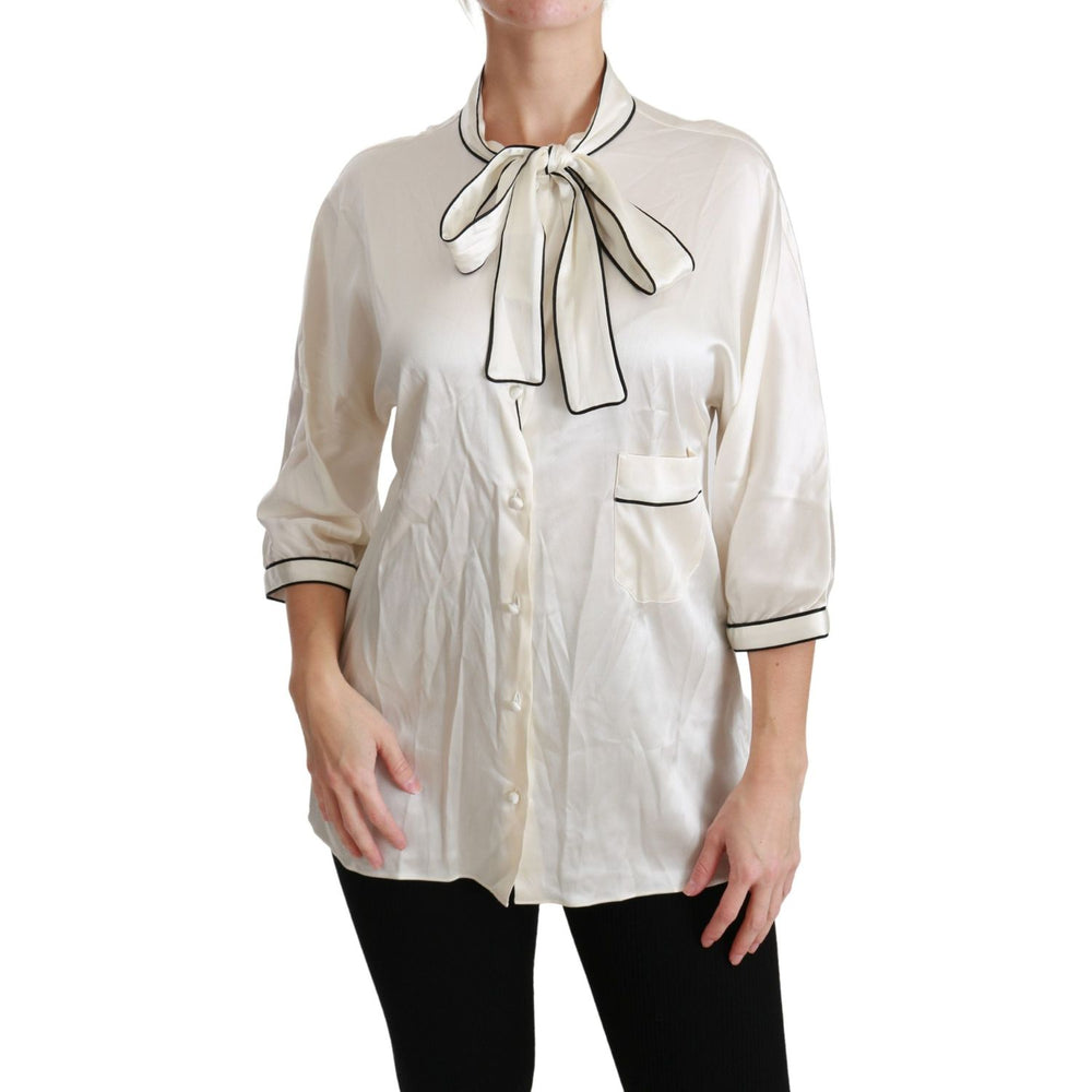 Dolce & Gabbana Beige 3/4 Sleeve Shirt Blouse Silk Top