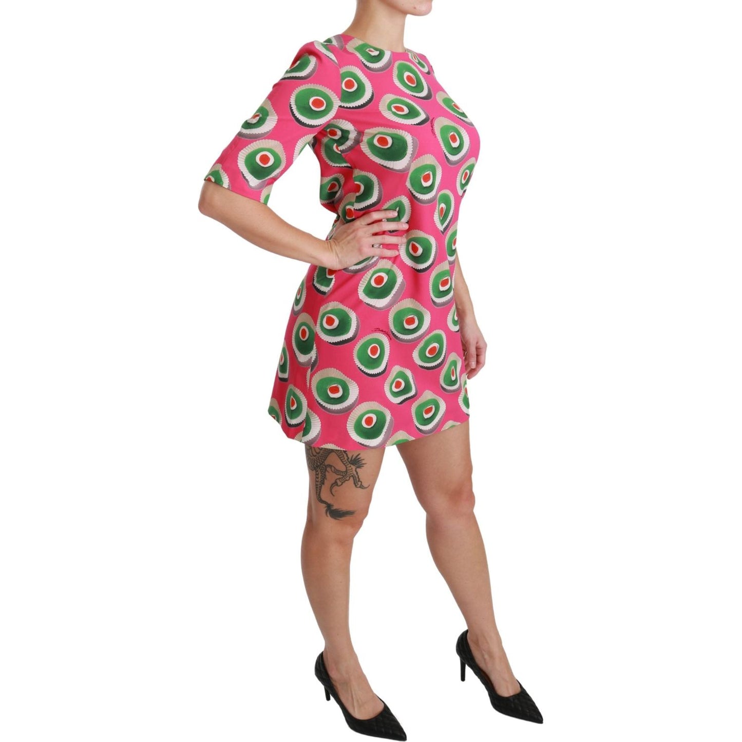 Dolce & Gabbana Pink Sicily Cupcake Shift Mini Dress Dolce & Gabbana Rosy Brown